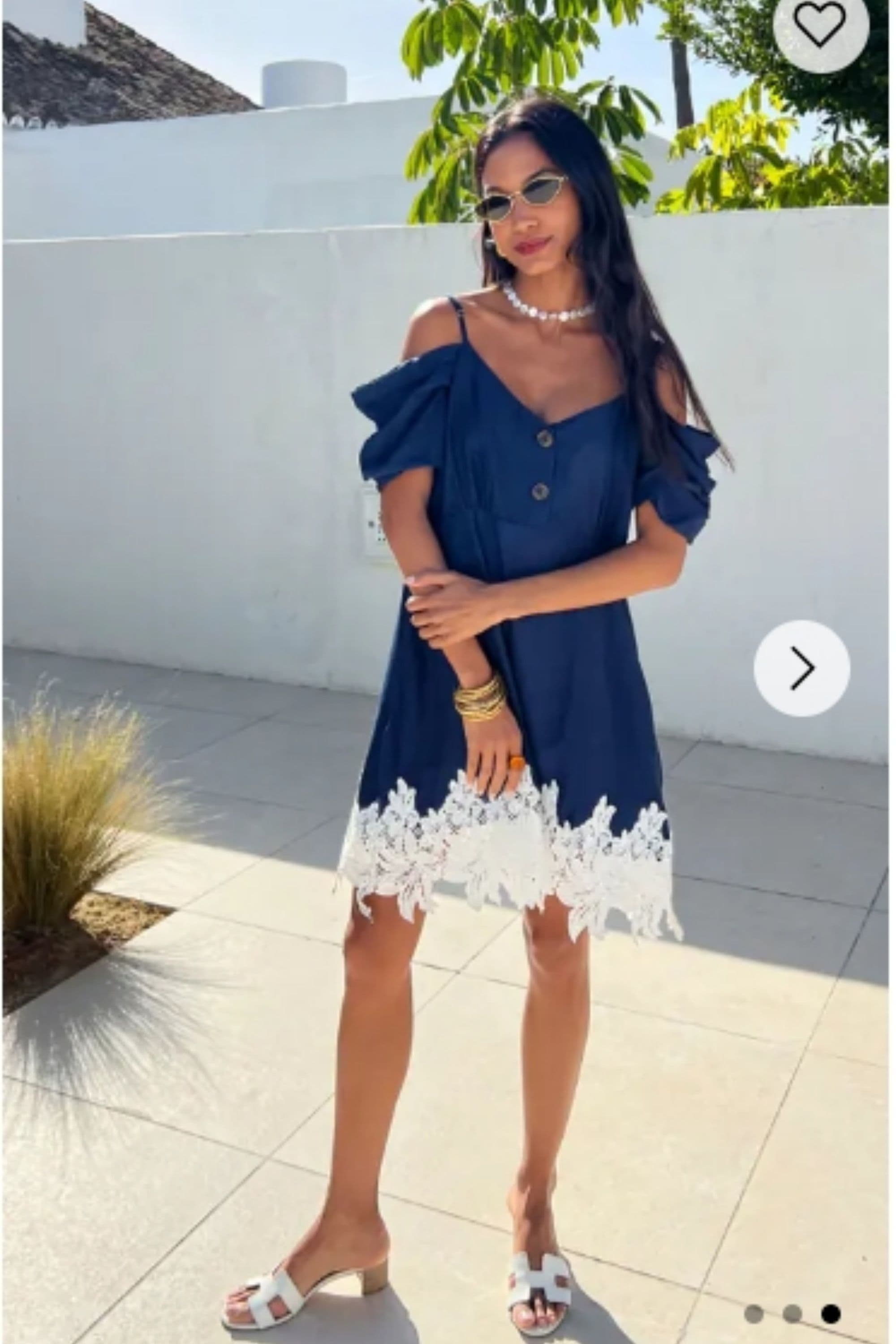 Floral Crochet Lace Hem Ccold Shoulder Dress S M