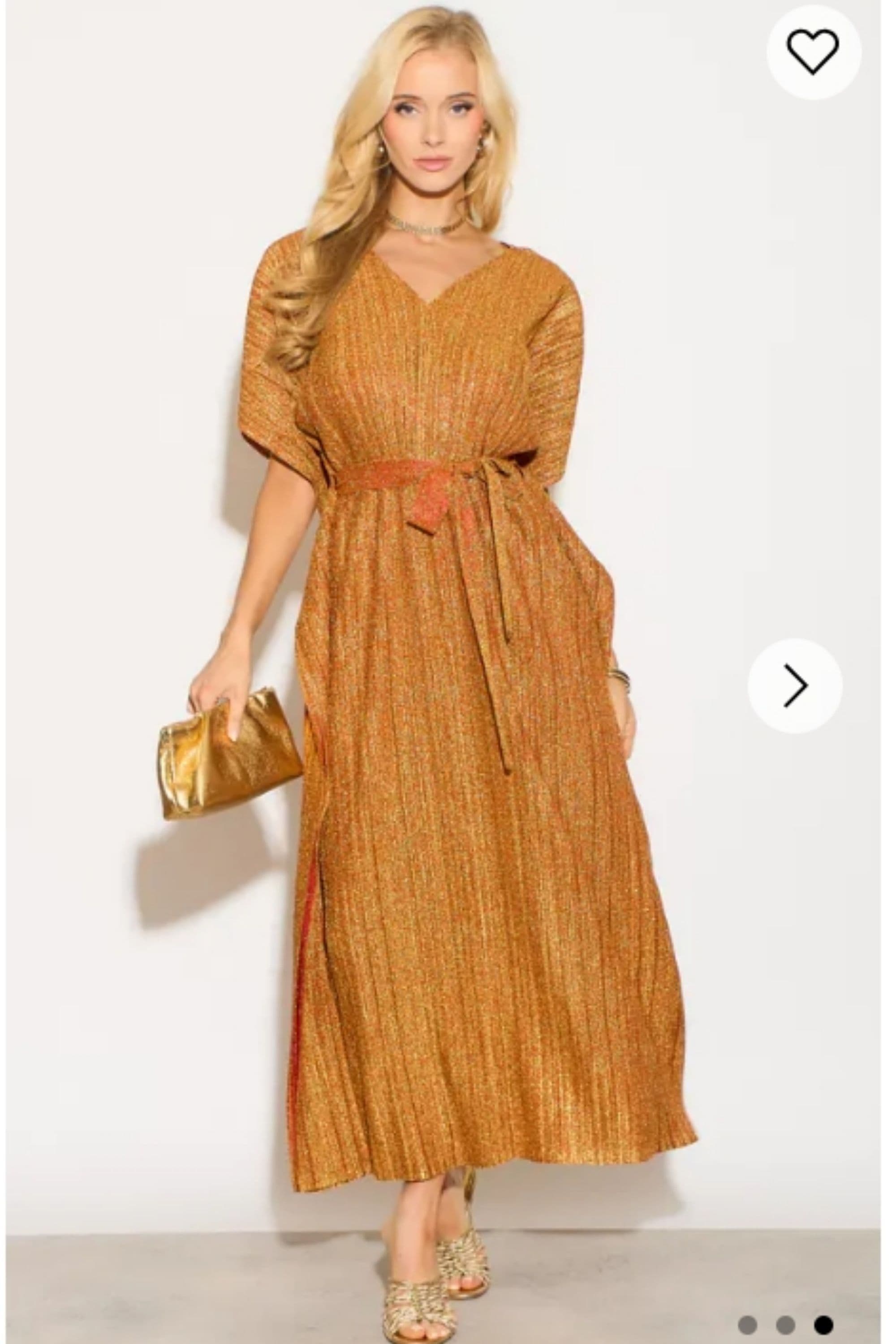 Oversized Metallic Pleated Kaftan Maxi Dress