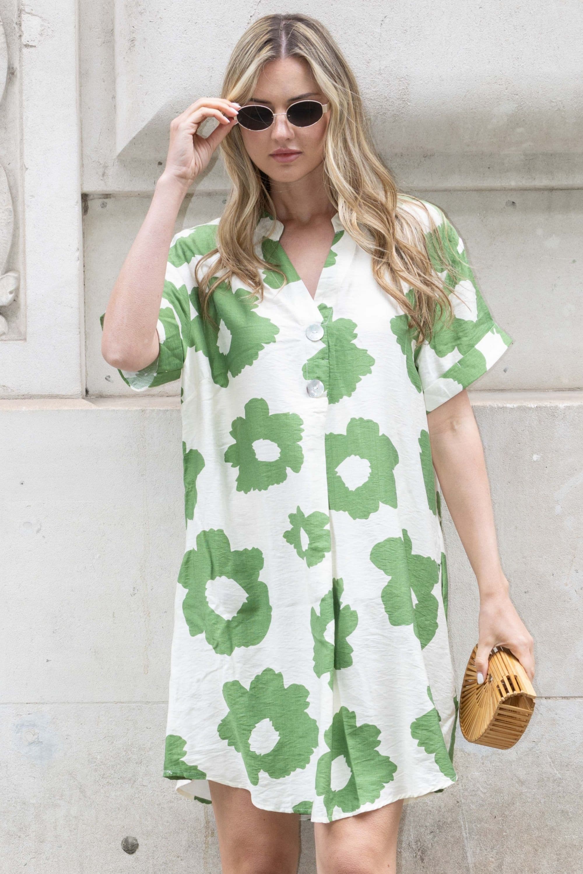 Floral print cotton blend linen holiday dress S M