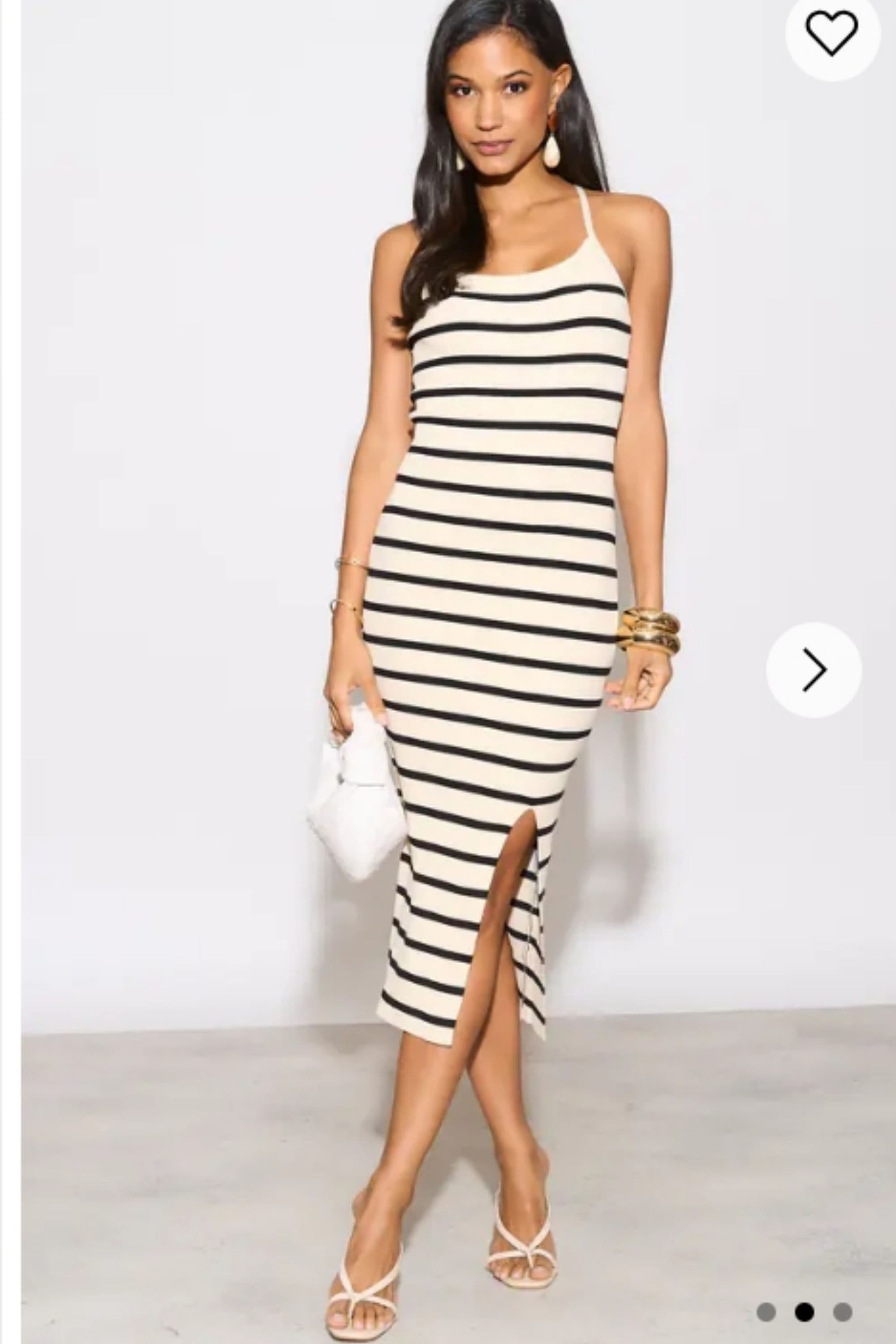 Knitted stripe print straps design midi bodycon dress S M