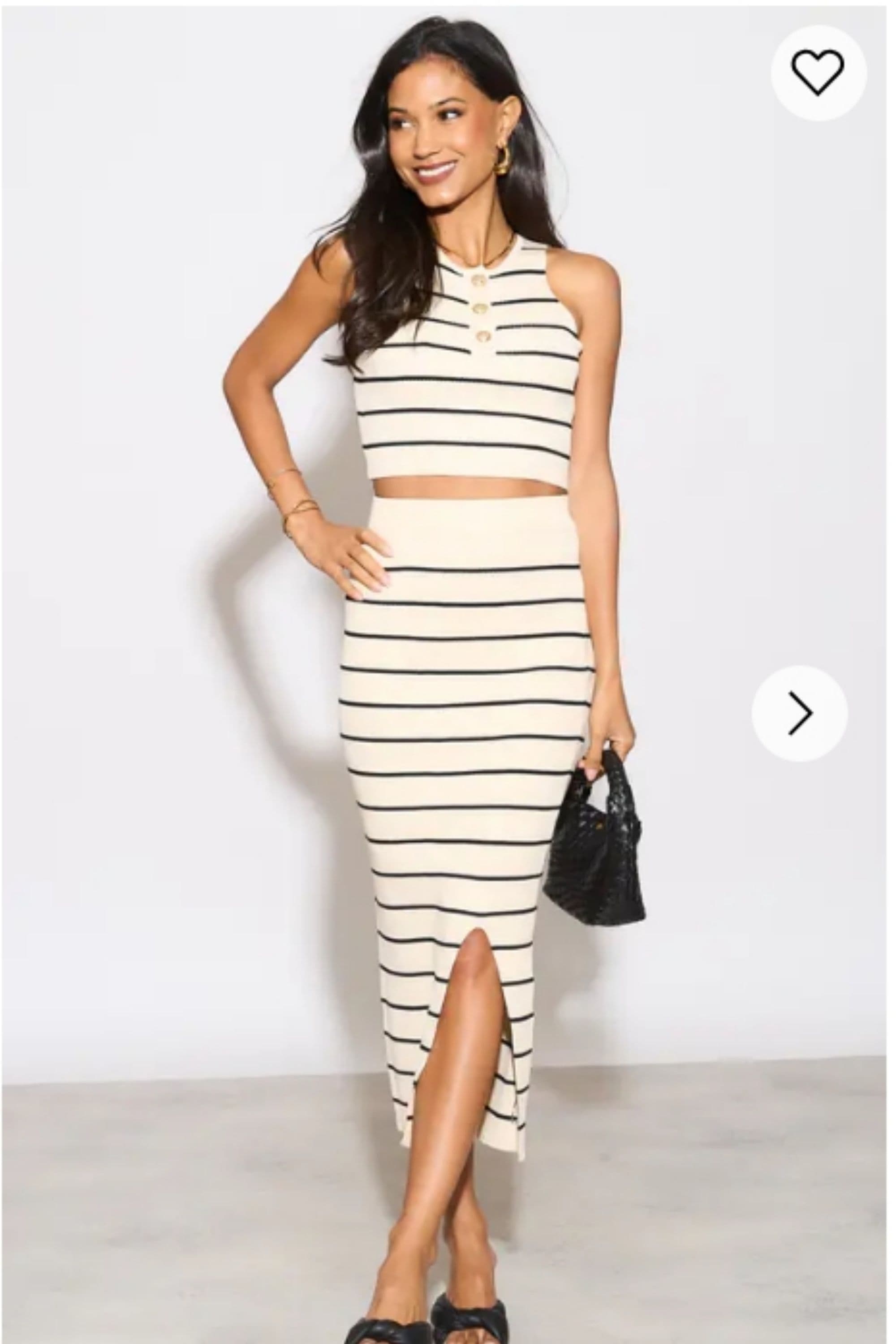Knitted stripe print vest top & midi skirt co ords set S M