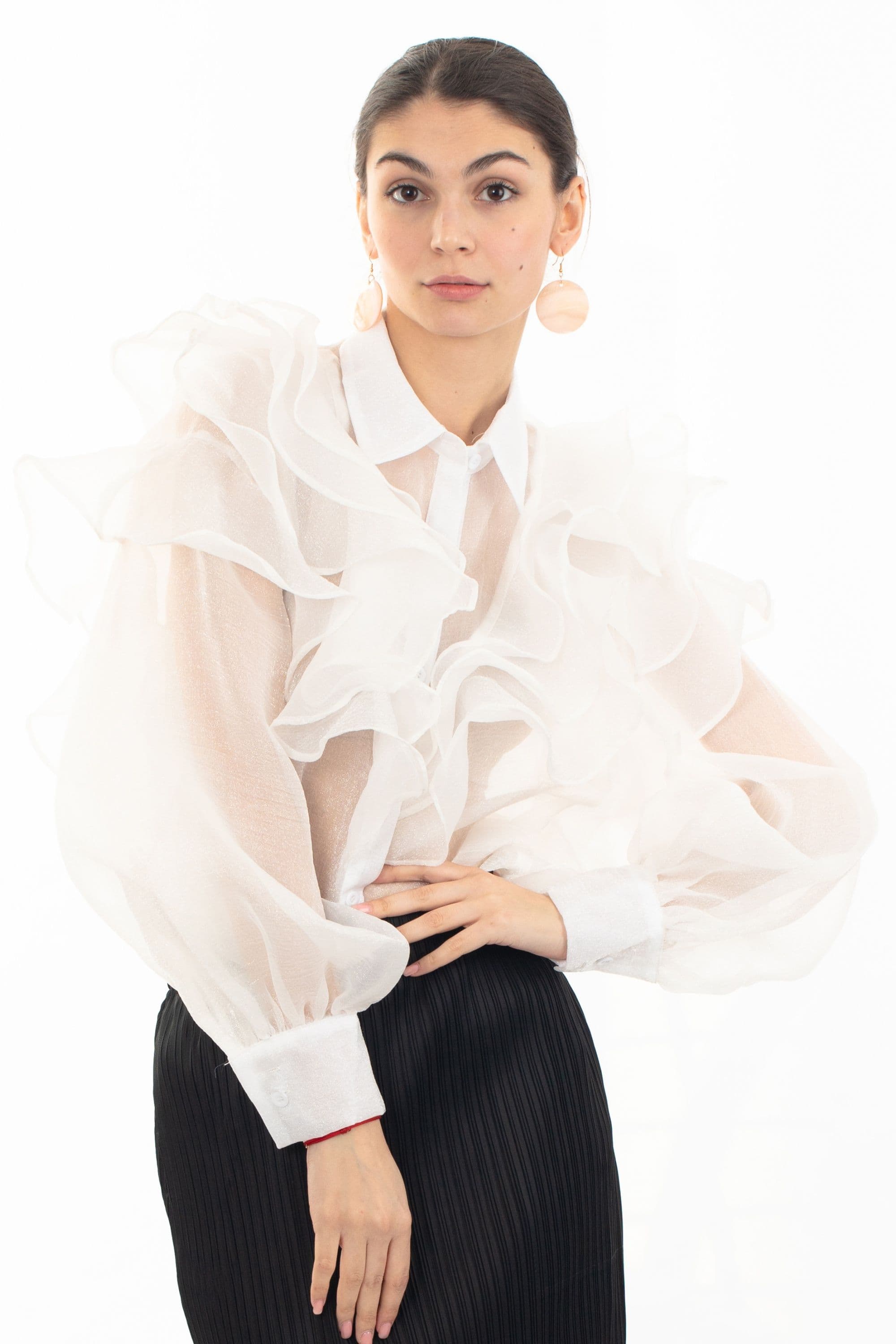 Multi Layer ruffles design sheer organza shirt S M