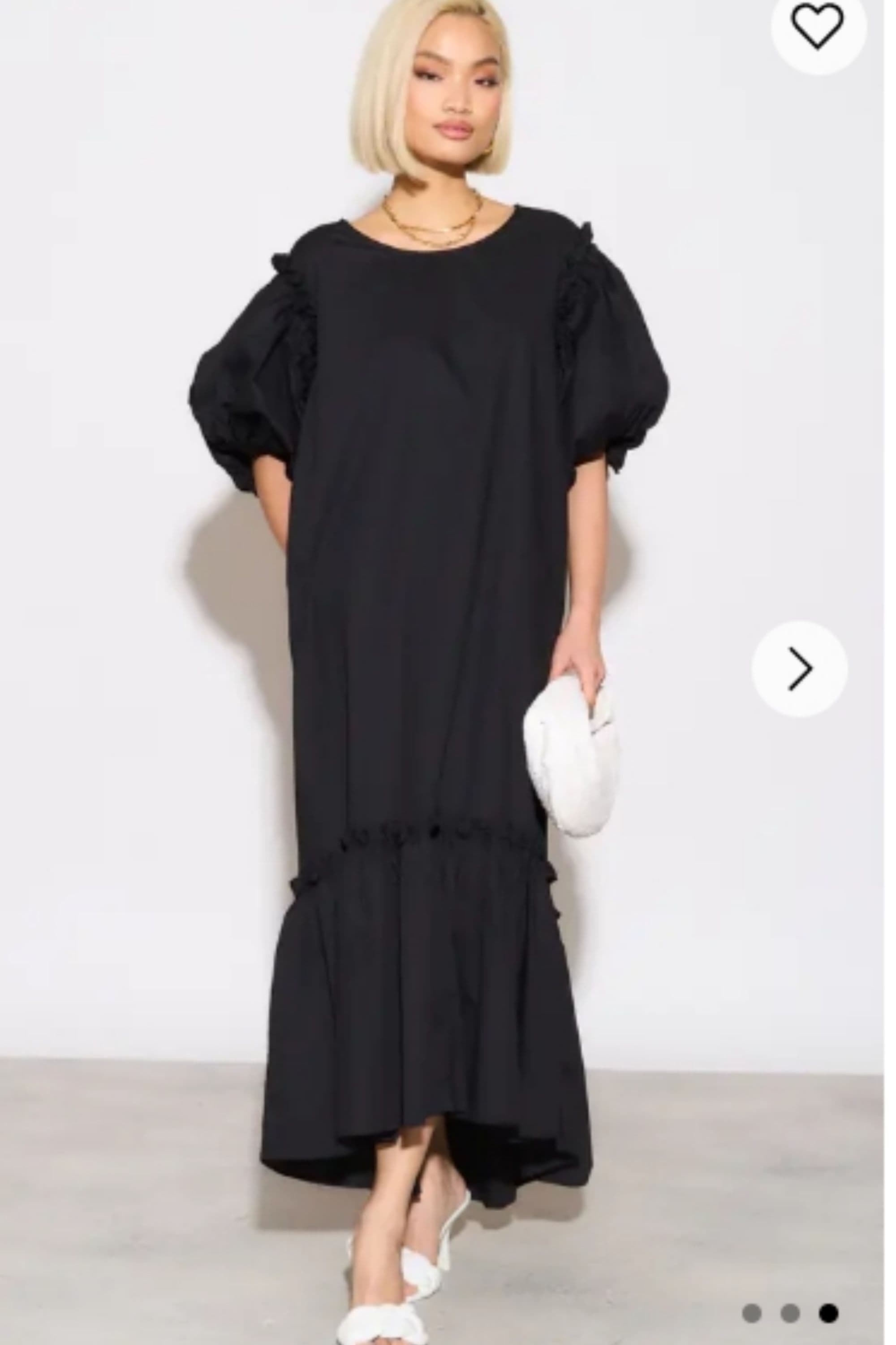 Oversized Puff Sleeves ruffle hem design Maxi dress