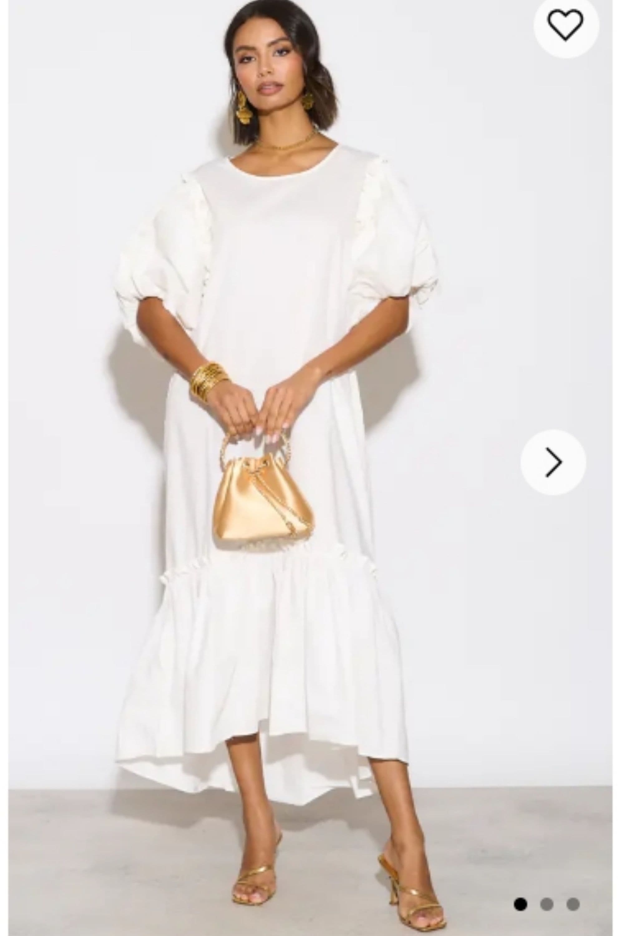Oversized Puff Sleeves ruffle hem design Maxi dress