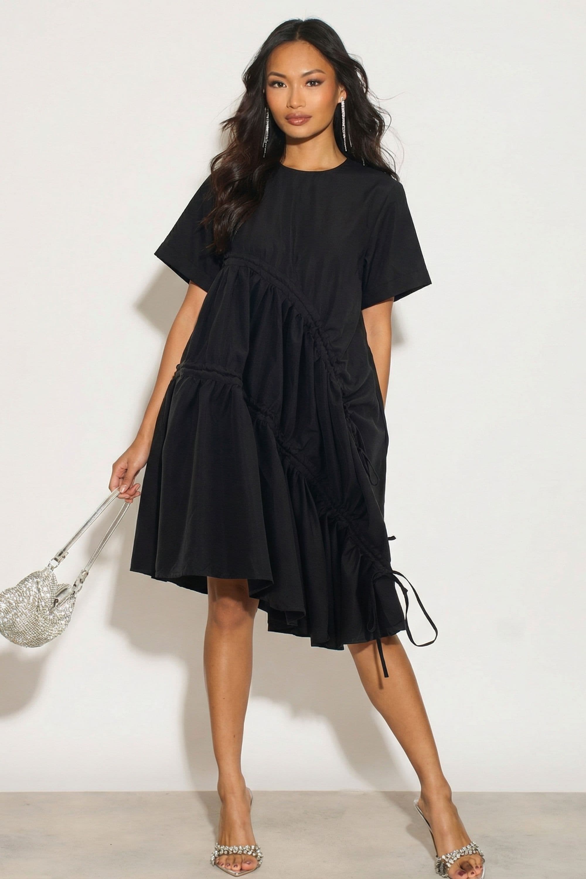 Asymmetry adjustable ties design cotton blend dress S M