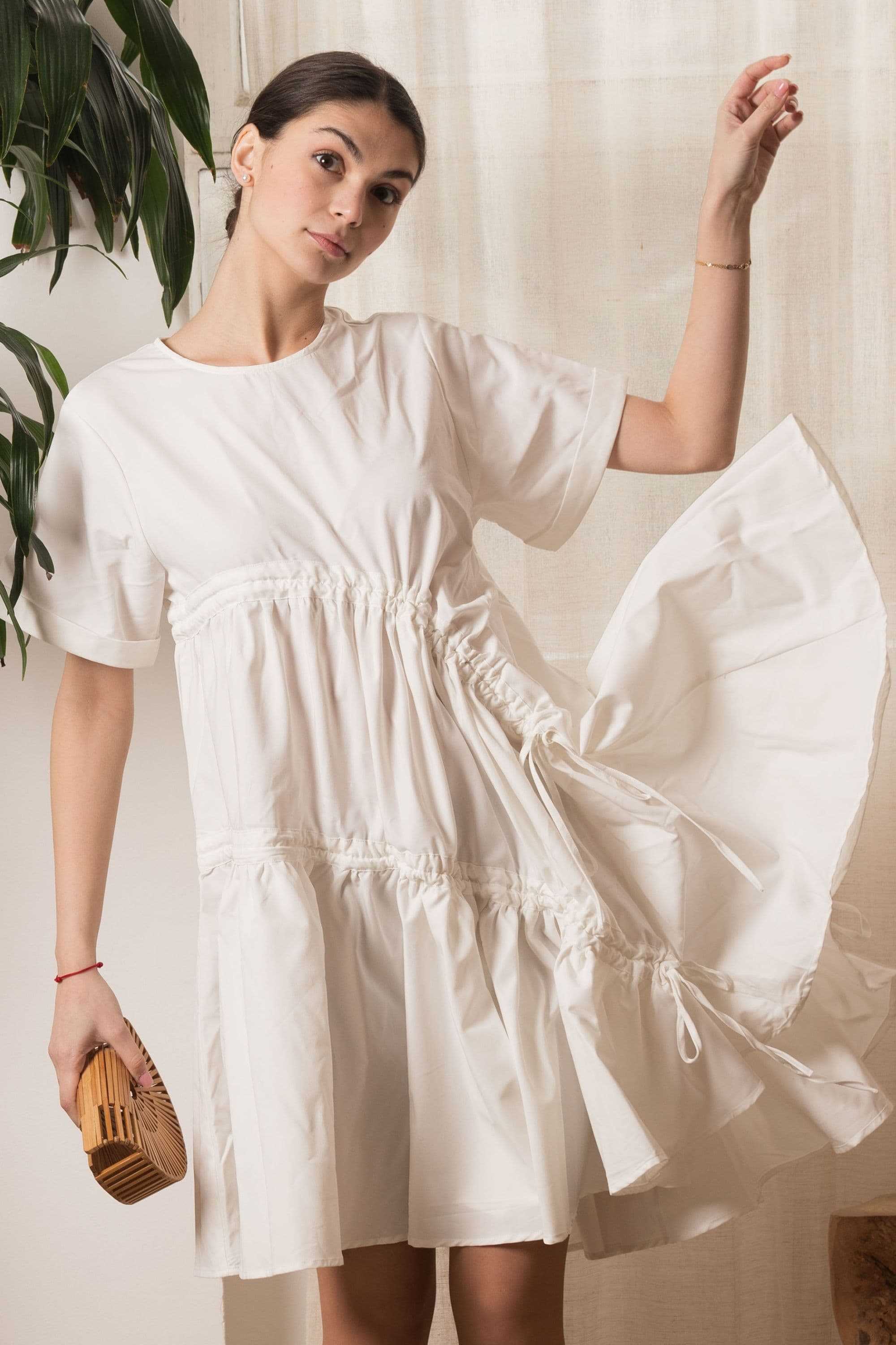 Asymmetry adjustable ties design cotton blend dress S M