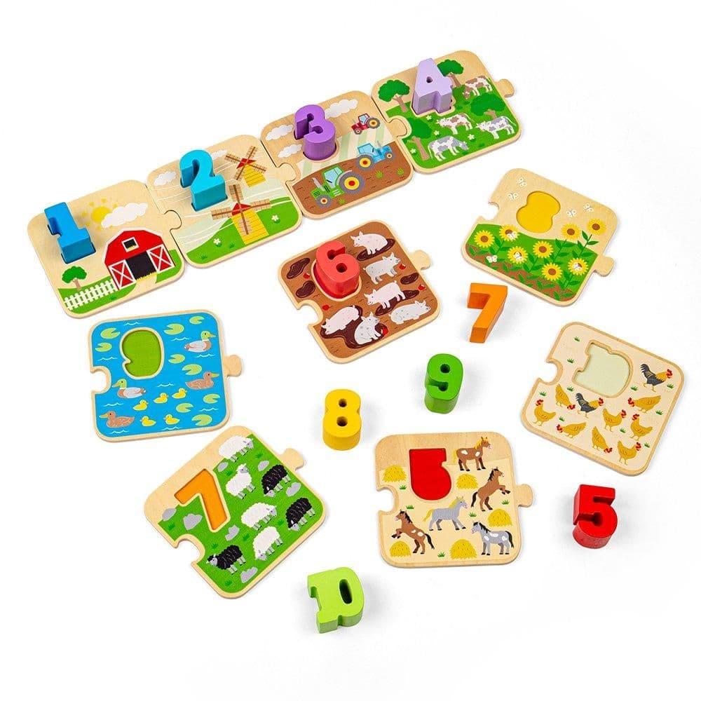 Wooden 1-10 Tile Puzzle, Farmyard Themed