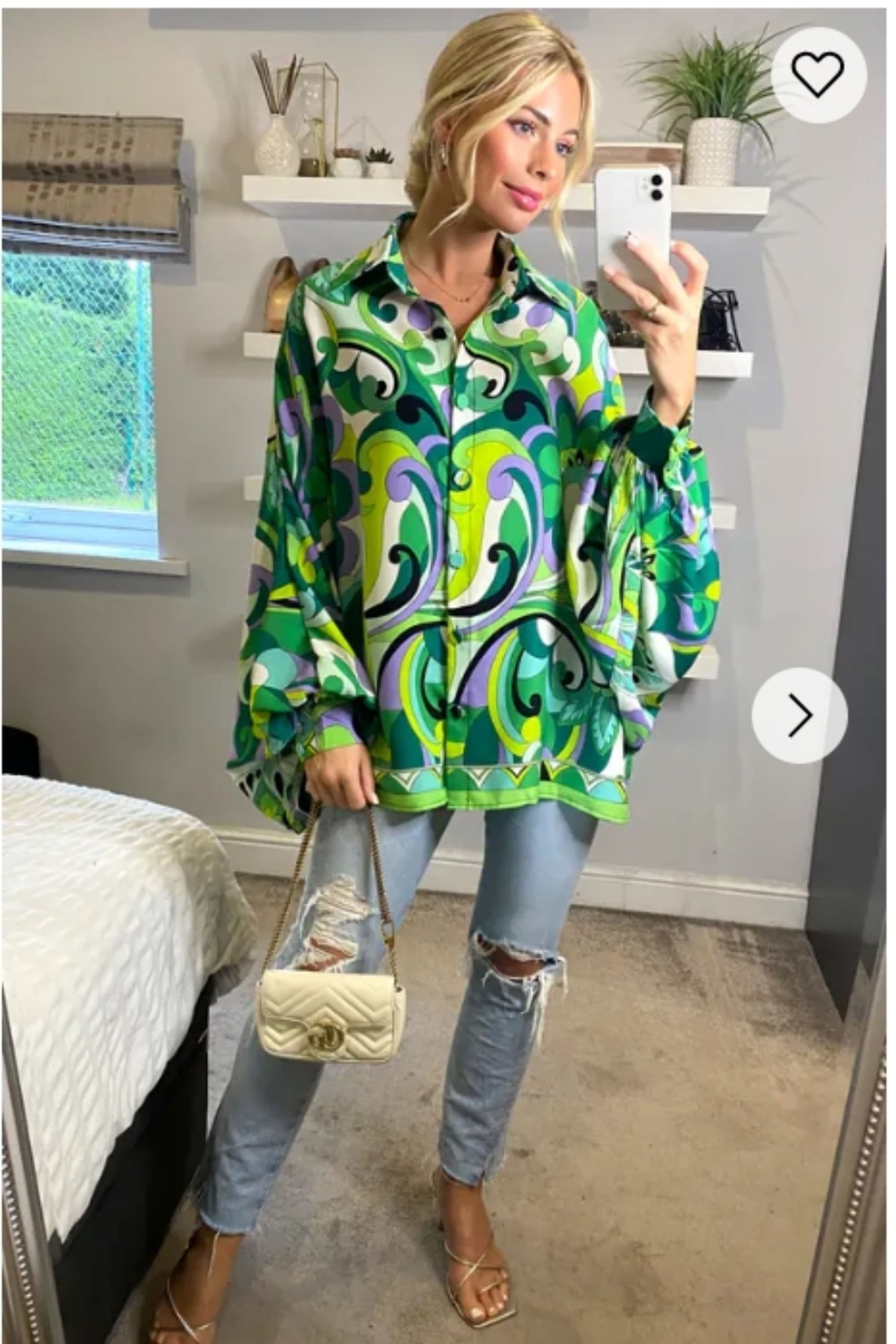 Oversized Long Sleeve Shirt Paisley Scarf Print