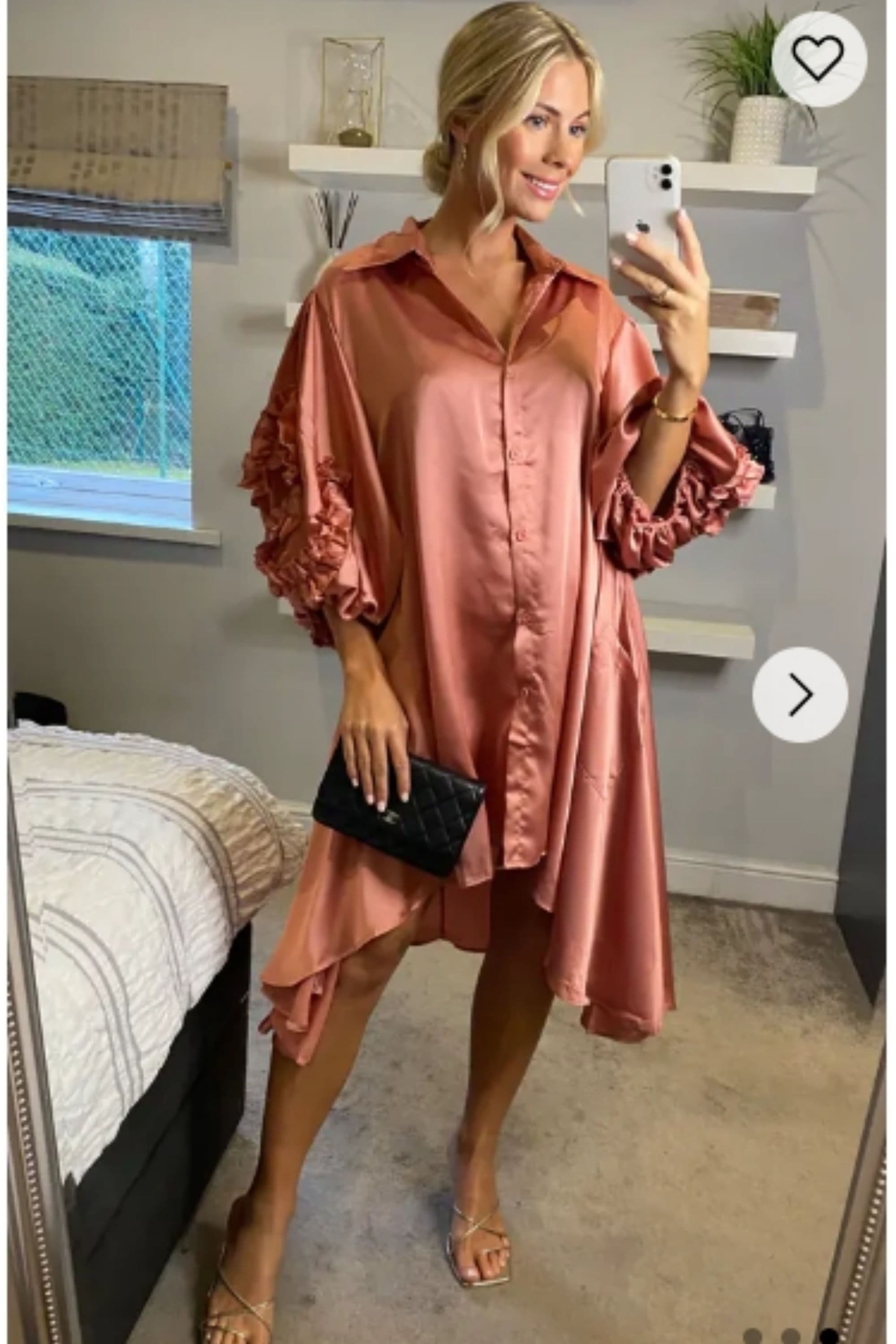 Floral Design Oversized Sleeves Shirt Dress