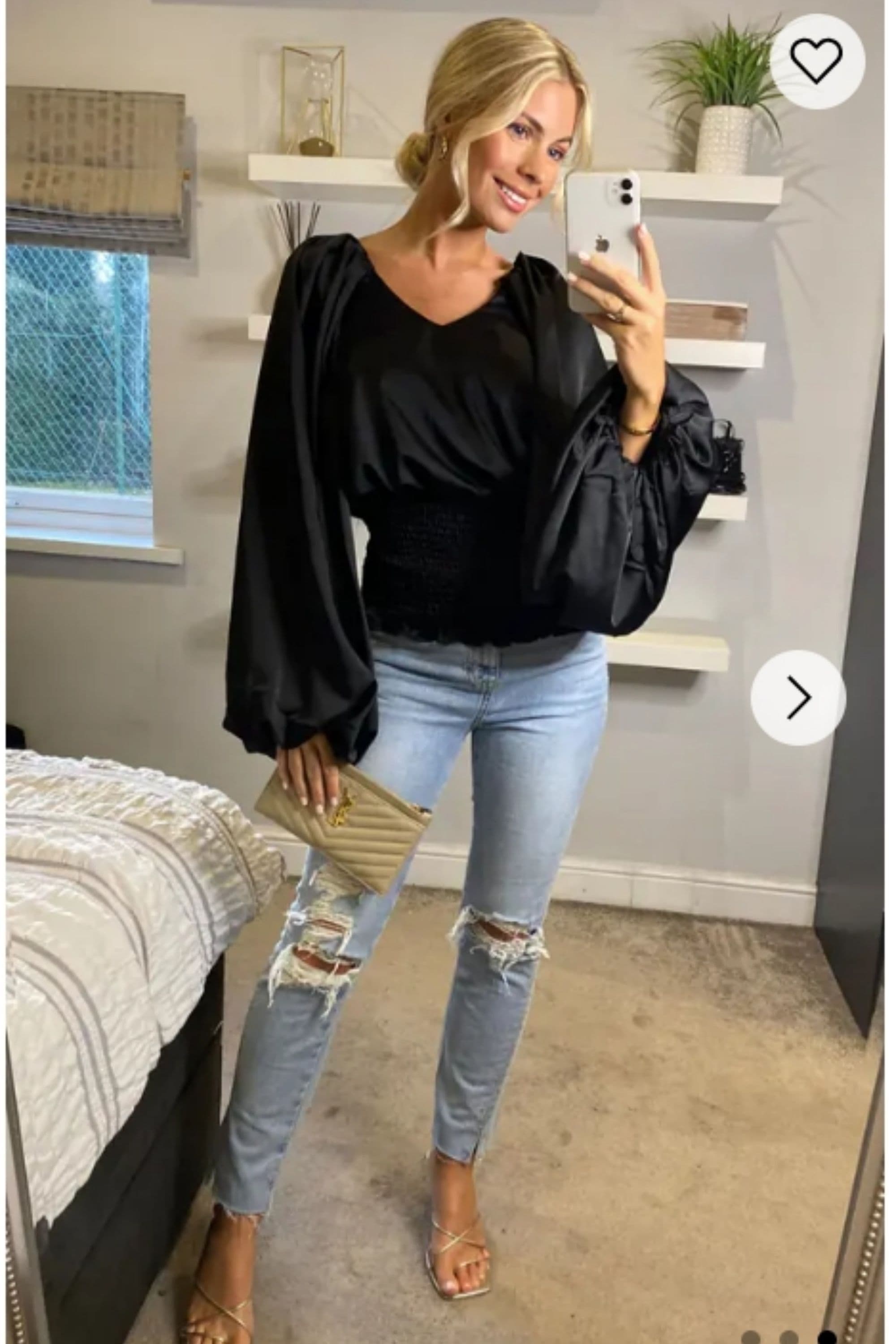 Puff Sleeve Smocked Top S M