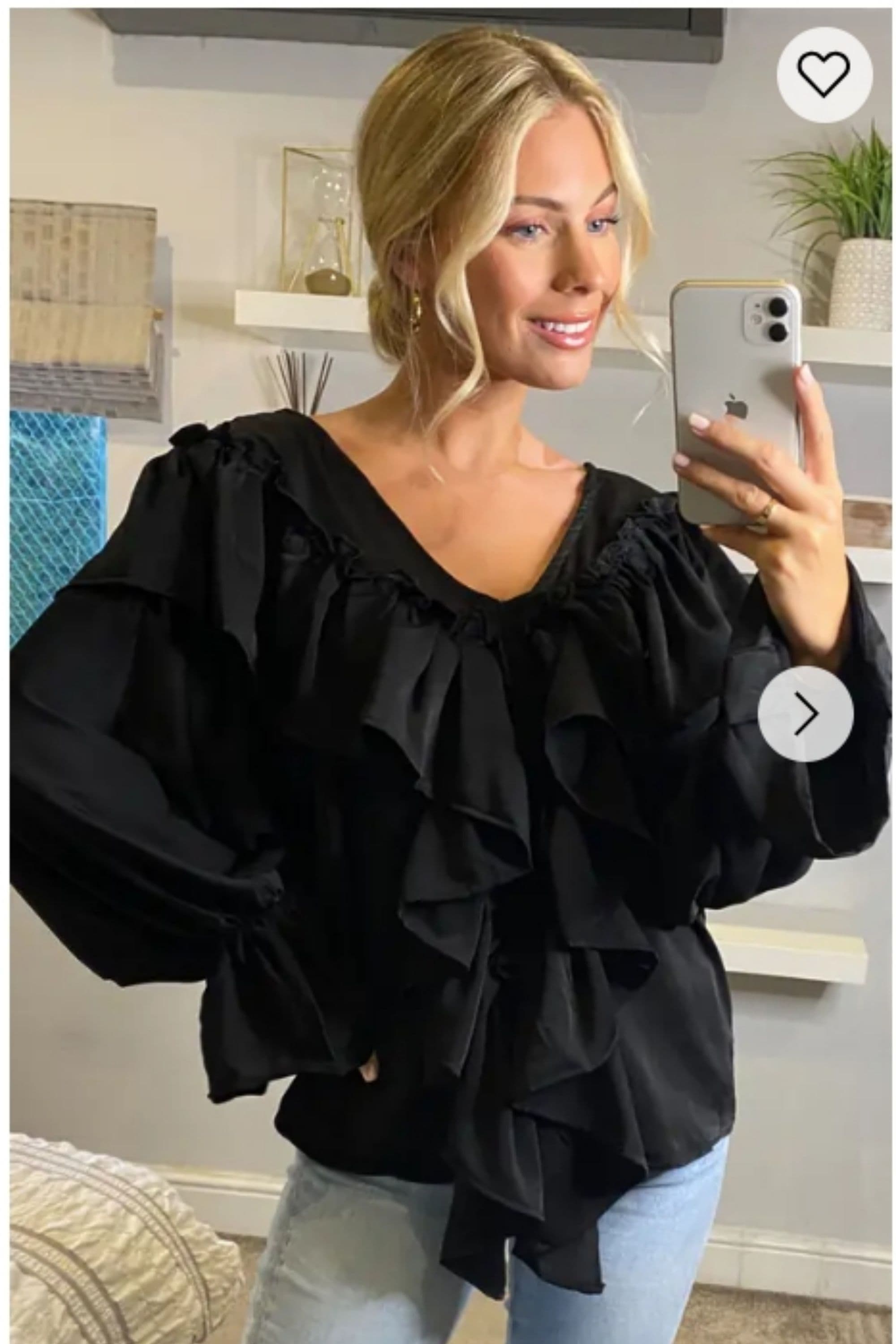 Front Frill Detail Long Sleeves Blouse Top