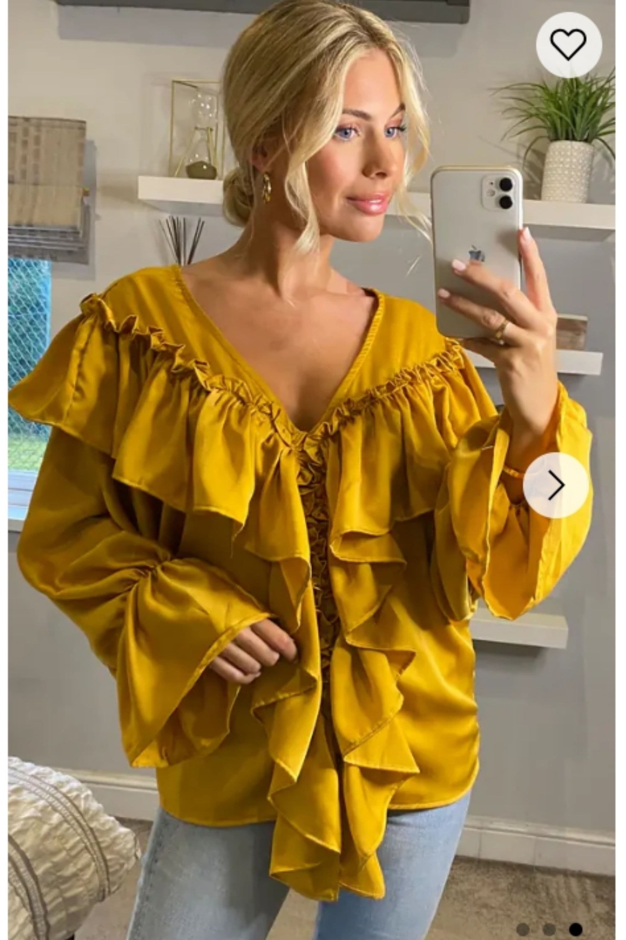 Front Frill Detail Long Sleeves Blouse Top