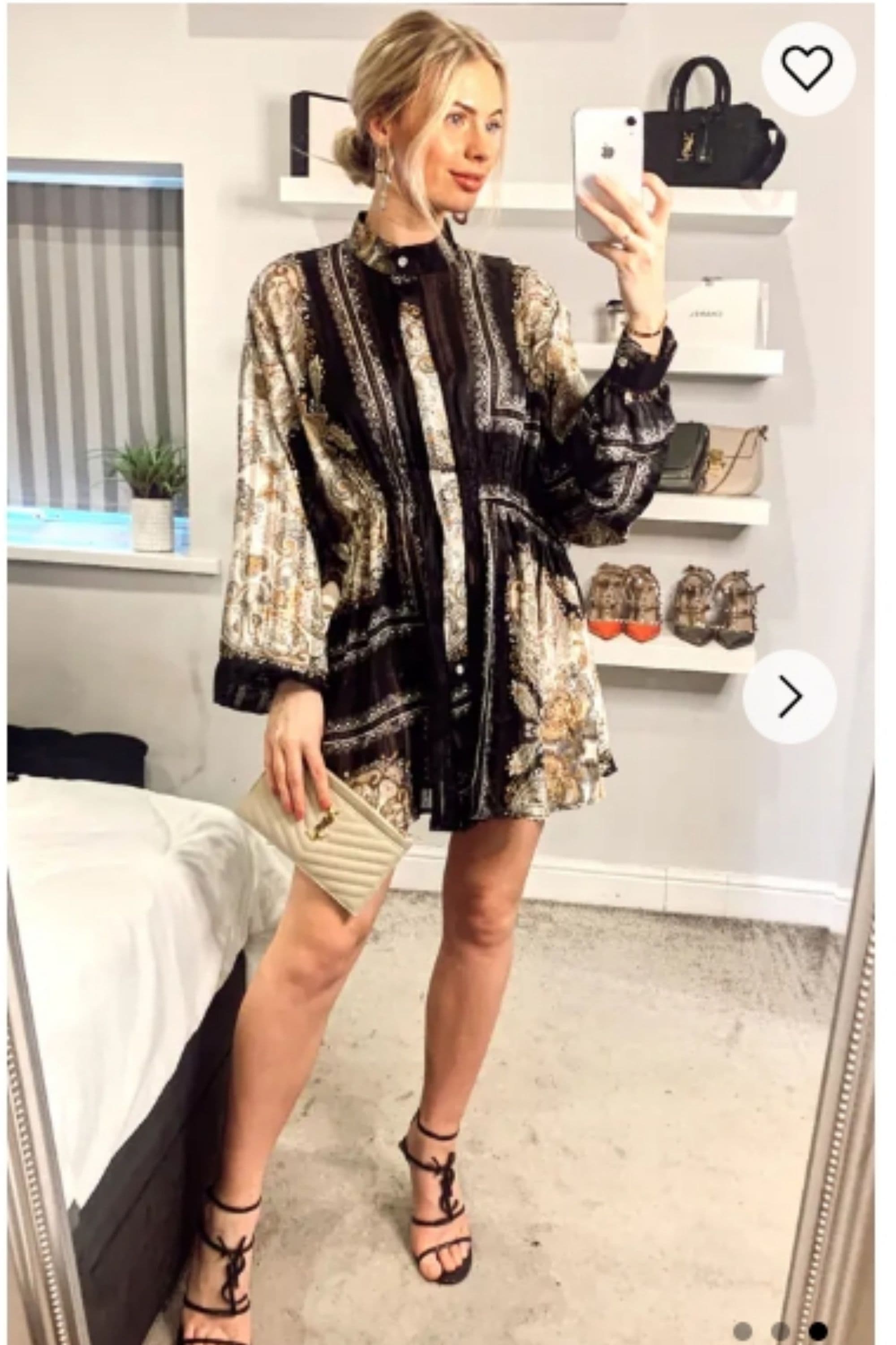 & Gold Scarf Print Mini Shirt Dress