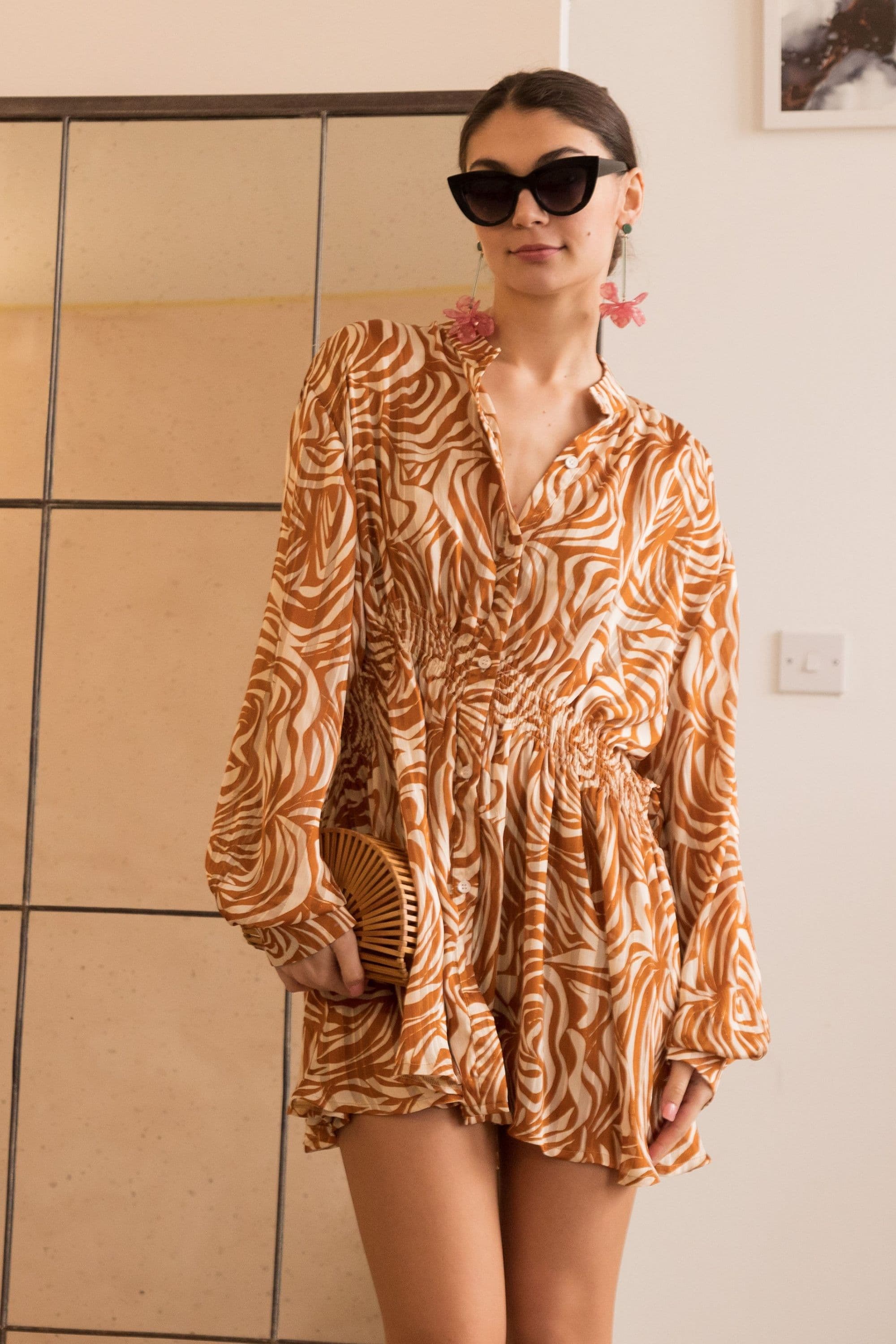 Rose Scarf Print Mini Shirt Dress
