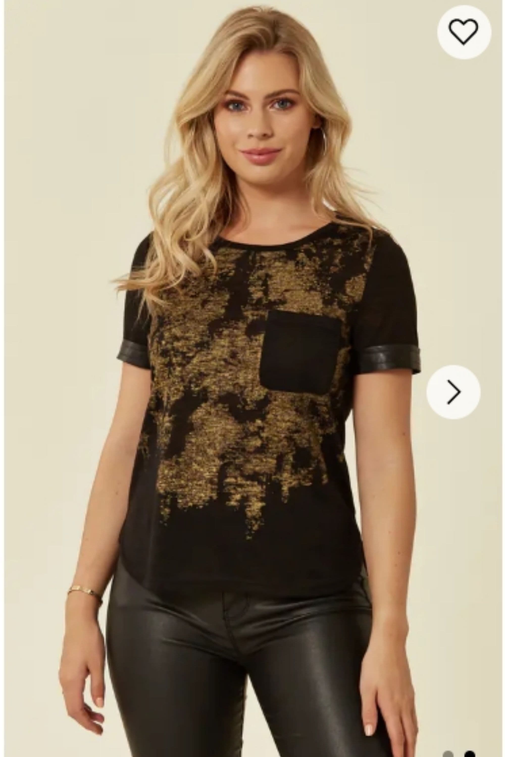Gold Print T Shirt Front Pocket S M