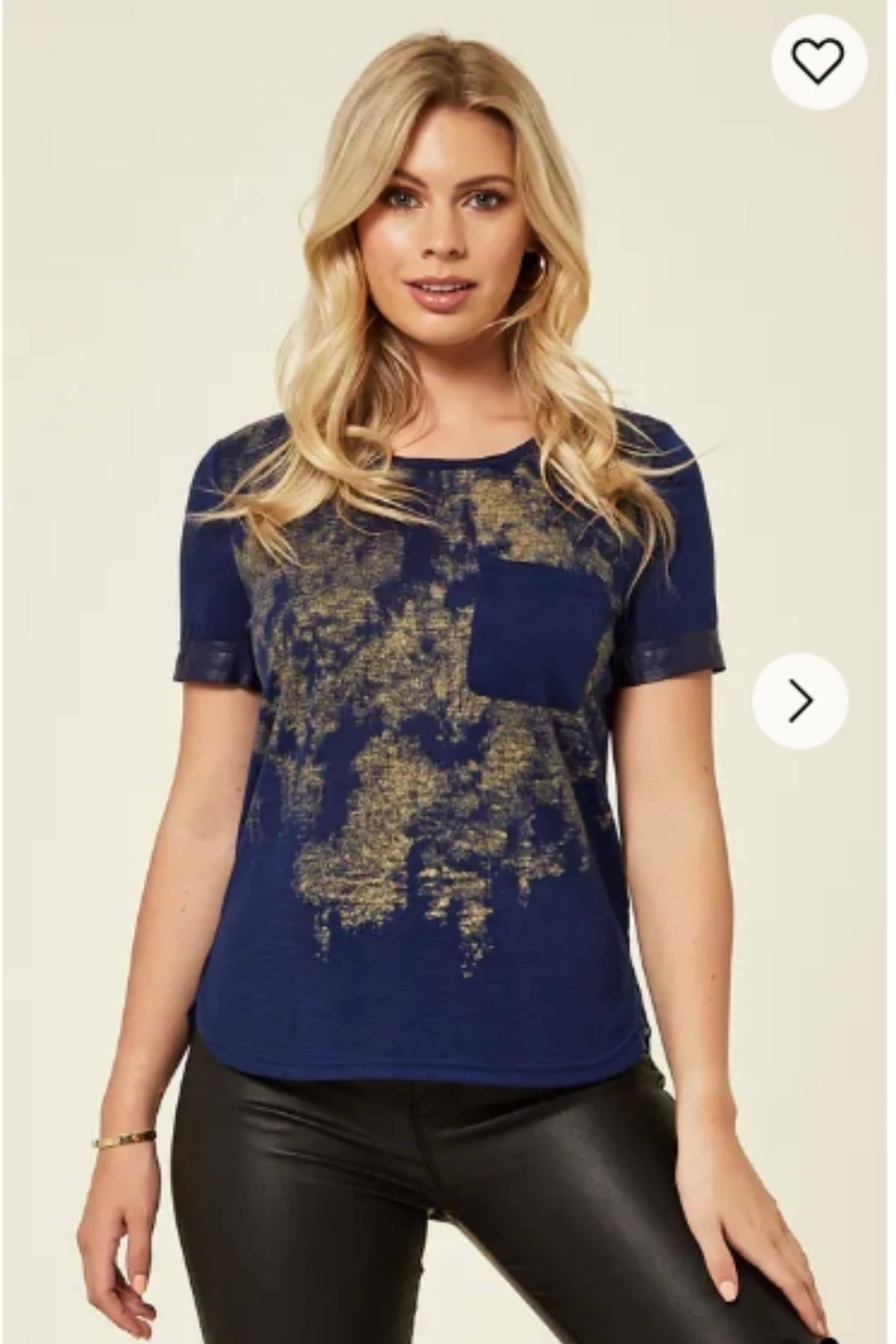 Gold Print T Shirt Front Pocket S M