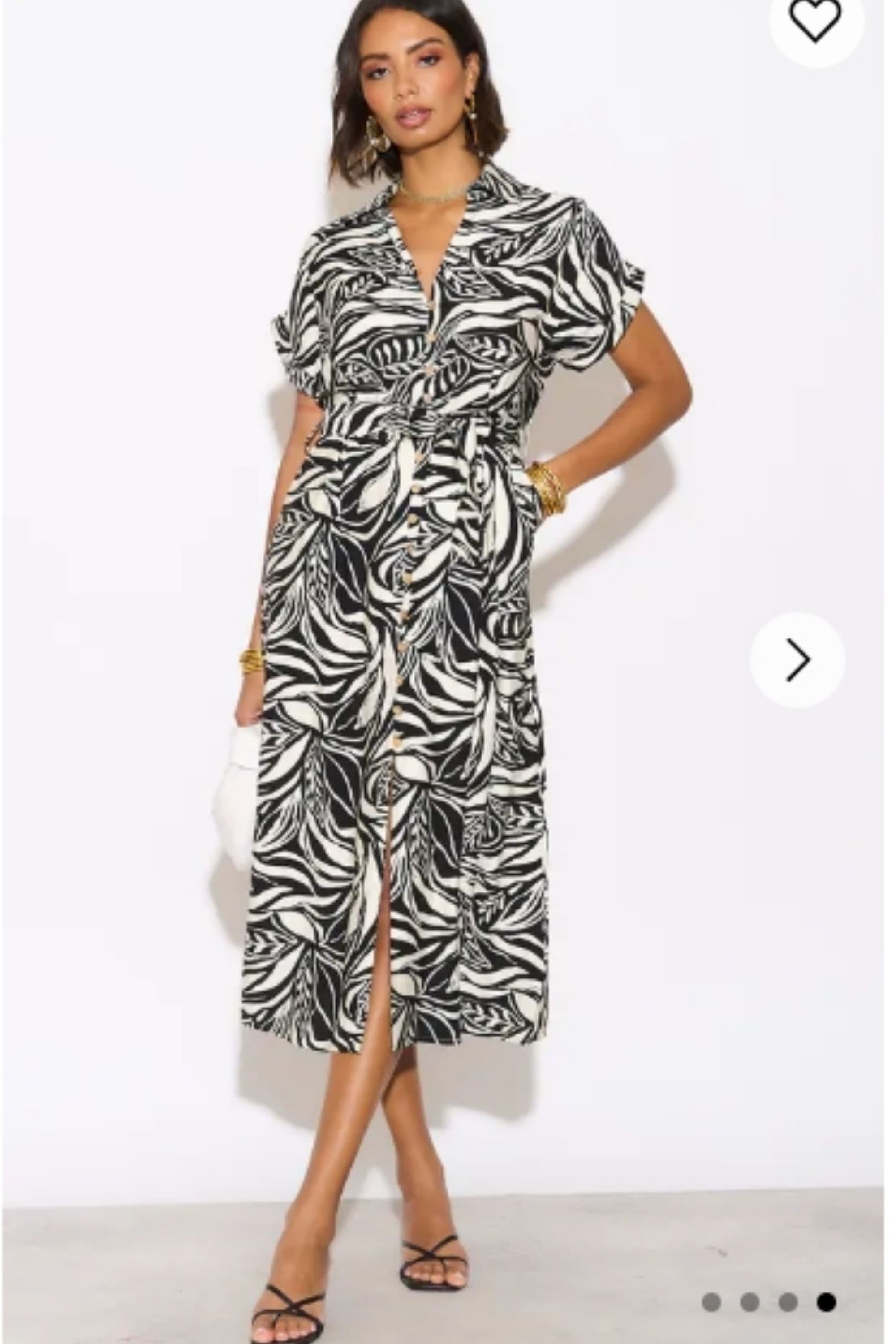 Multi Leaves Print Cotton Linen Shirt Dress Short Sleeves