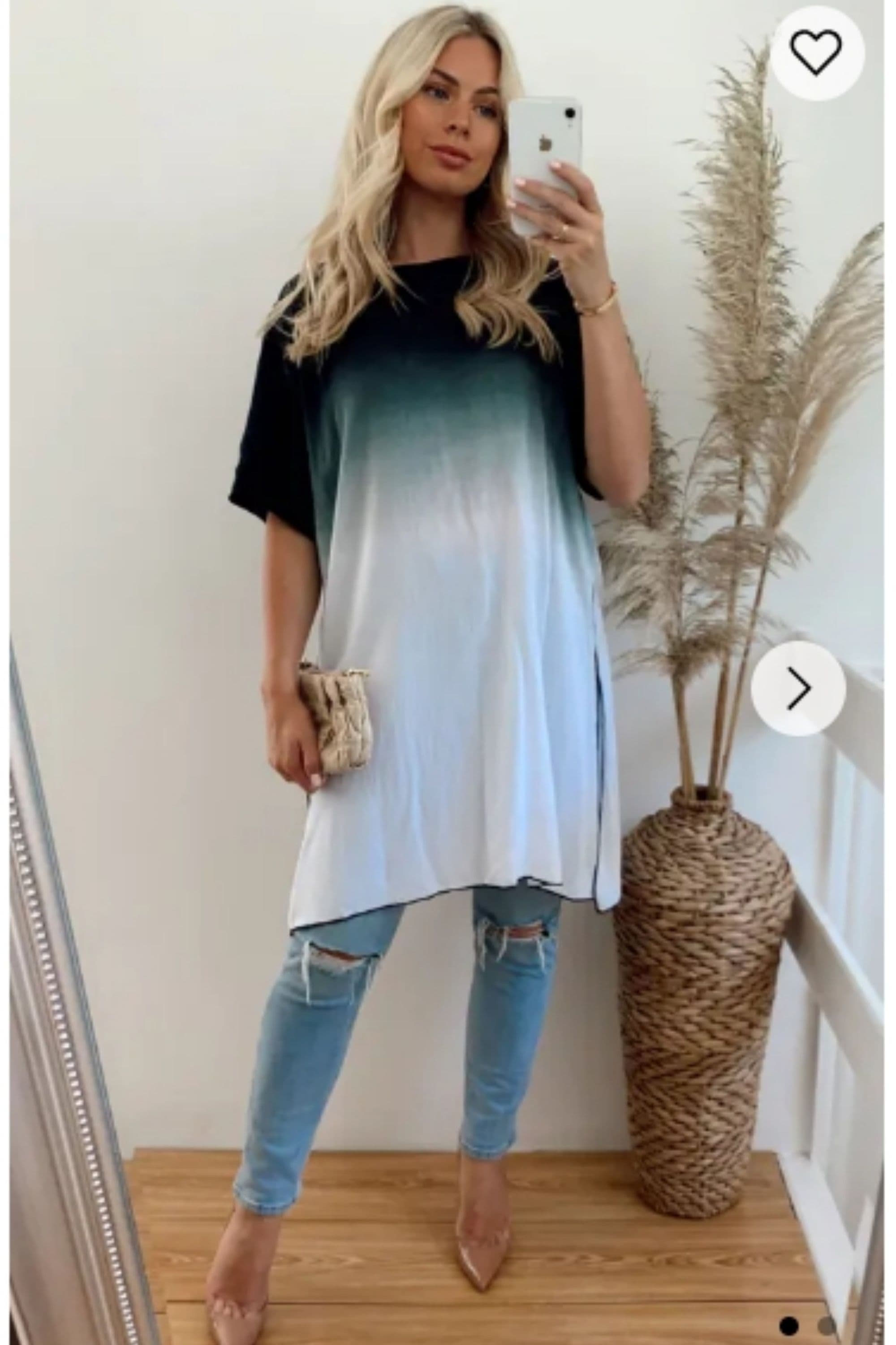 Oversized Long T Shirt & White Ombre S M