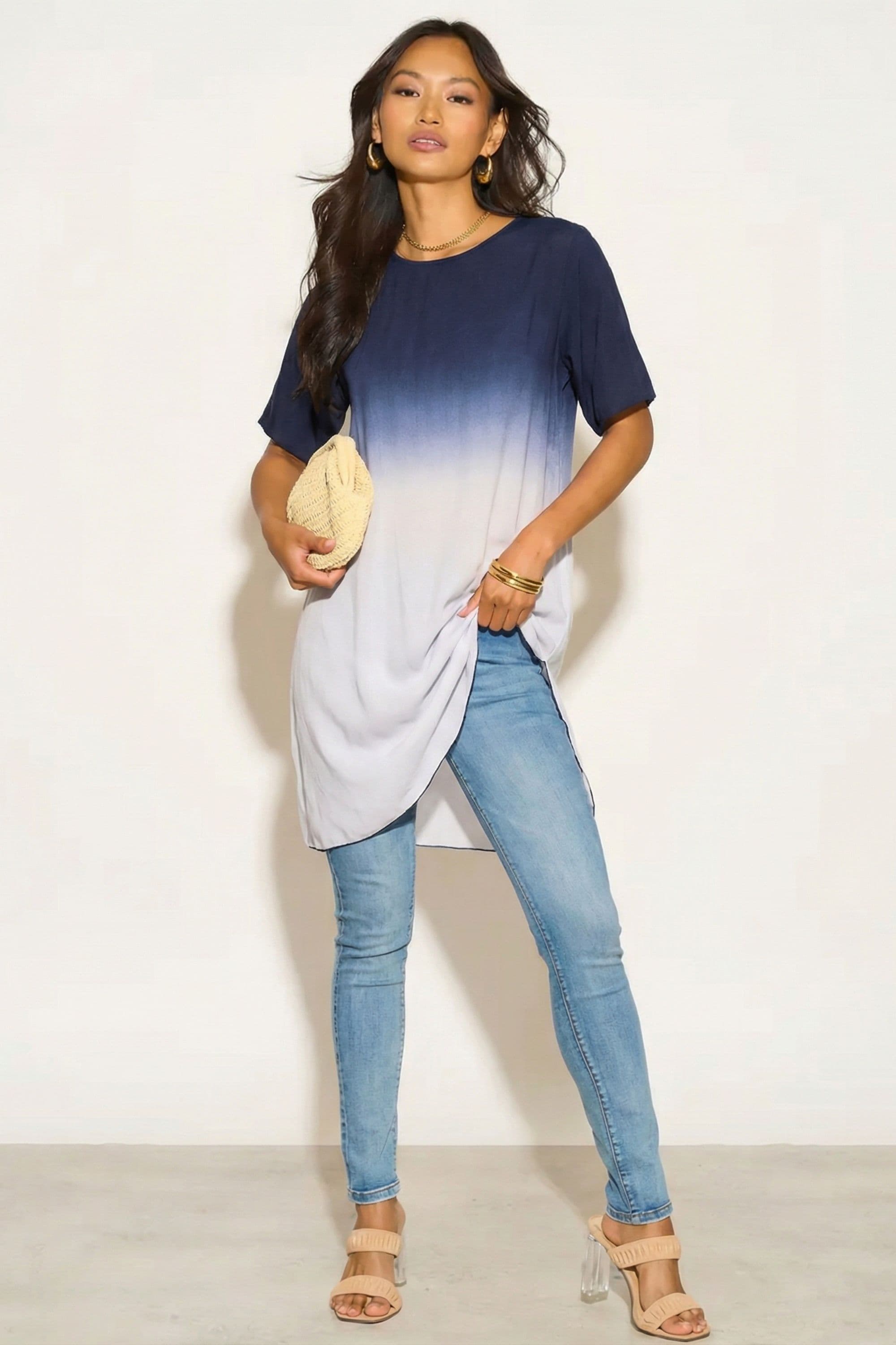 Oversized Long T Shirt & White Ombre S M