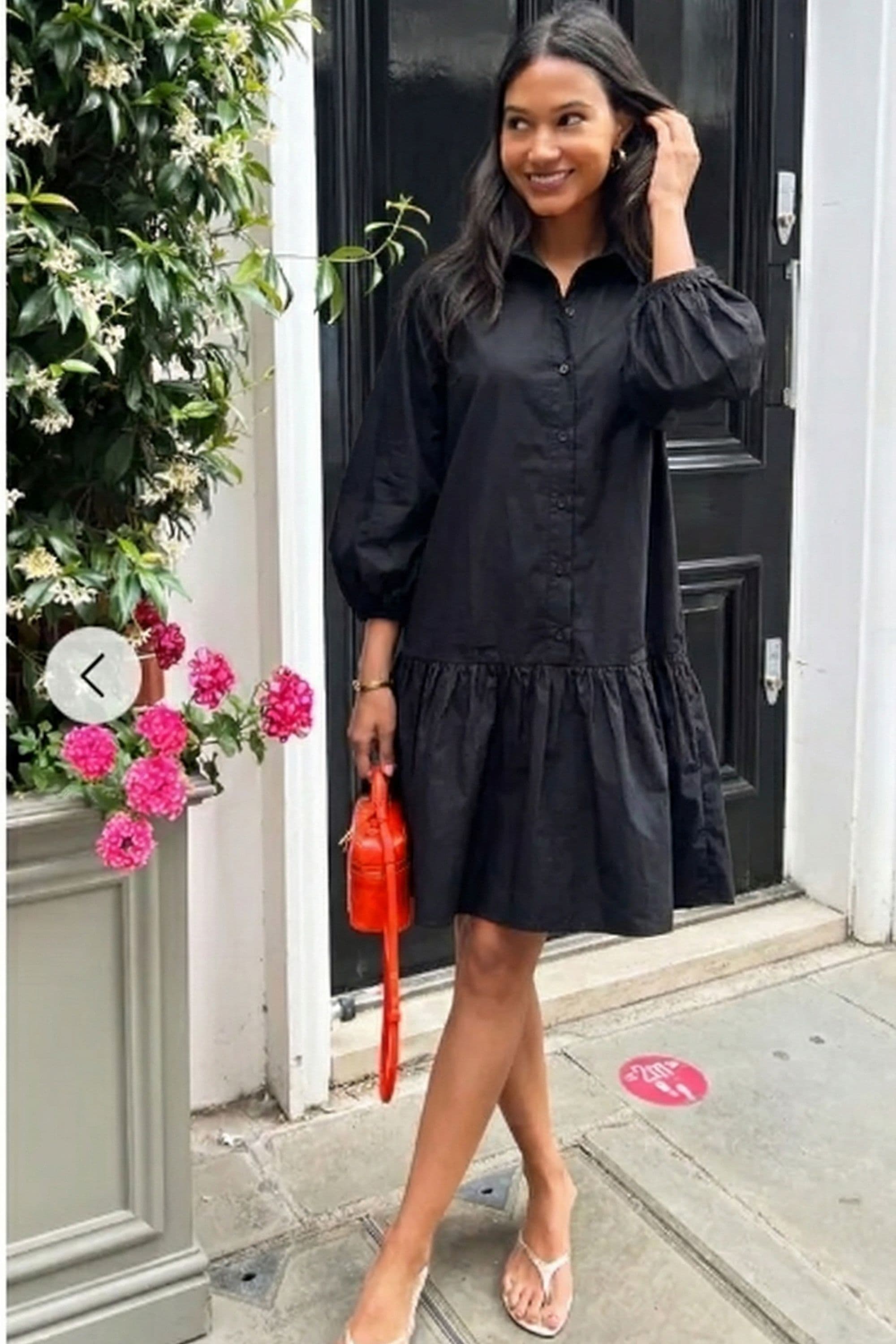Oversized Cotton Shirt Dress Ruffle Hem