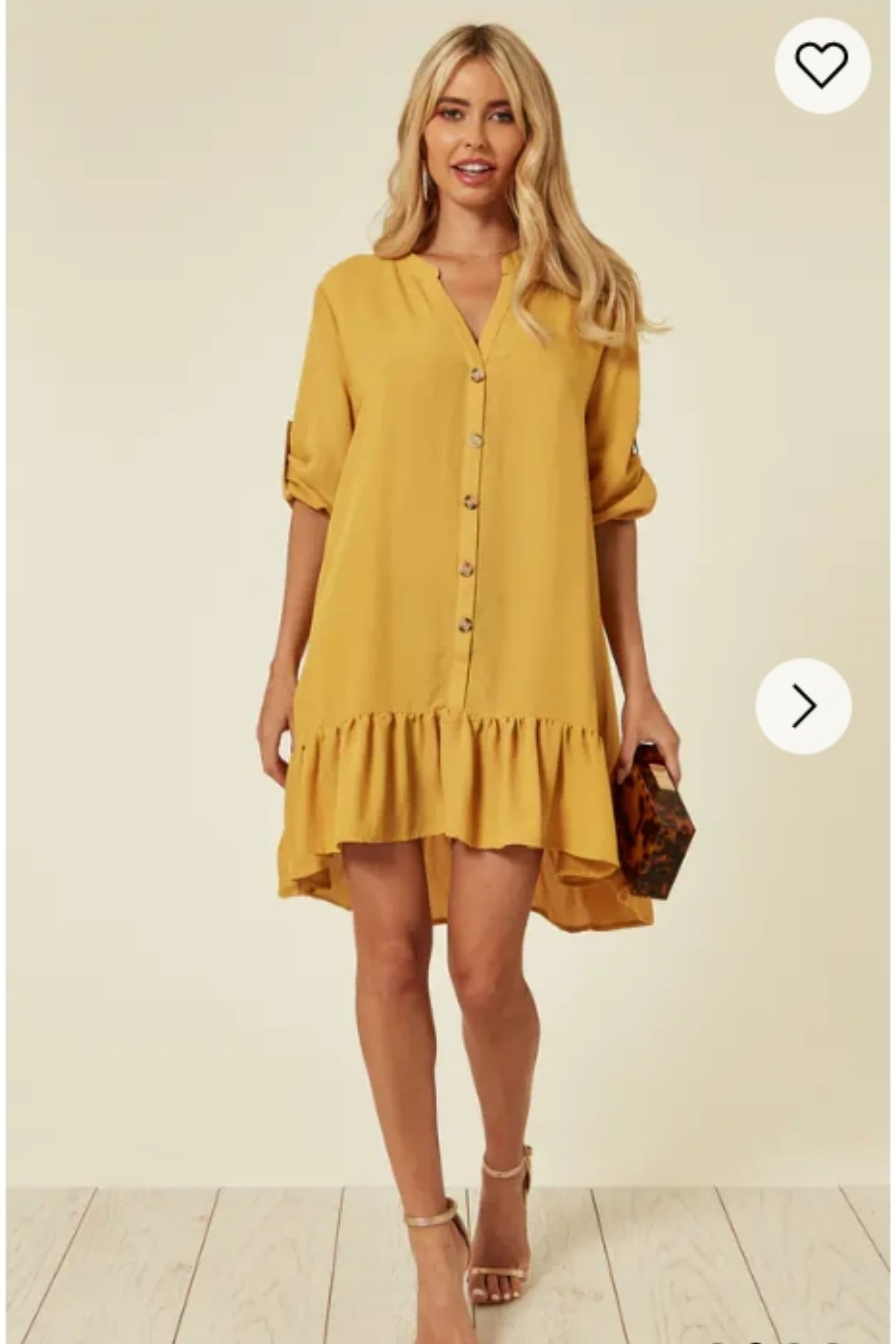Long Sleeve Oversized Linen Shirt Dress Mustard