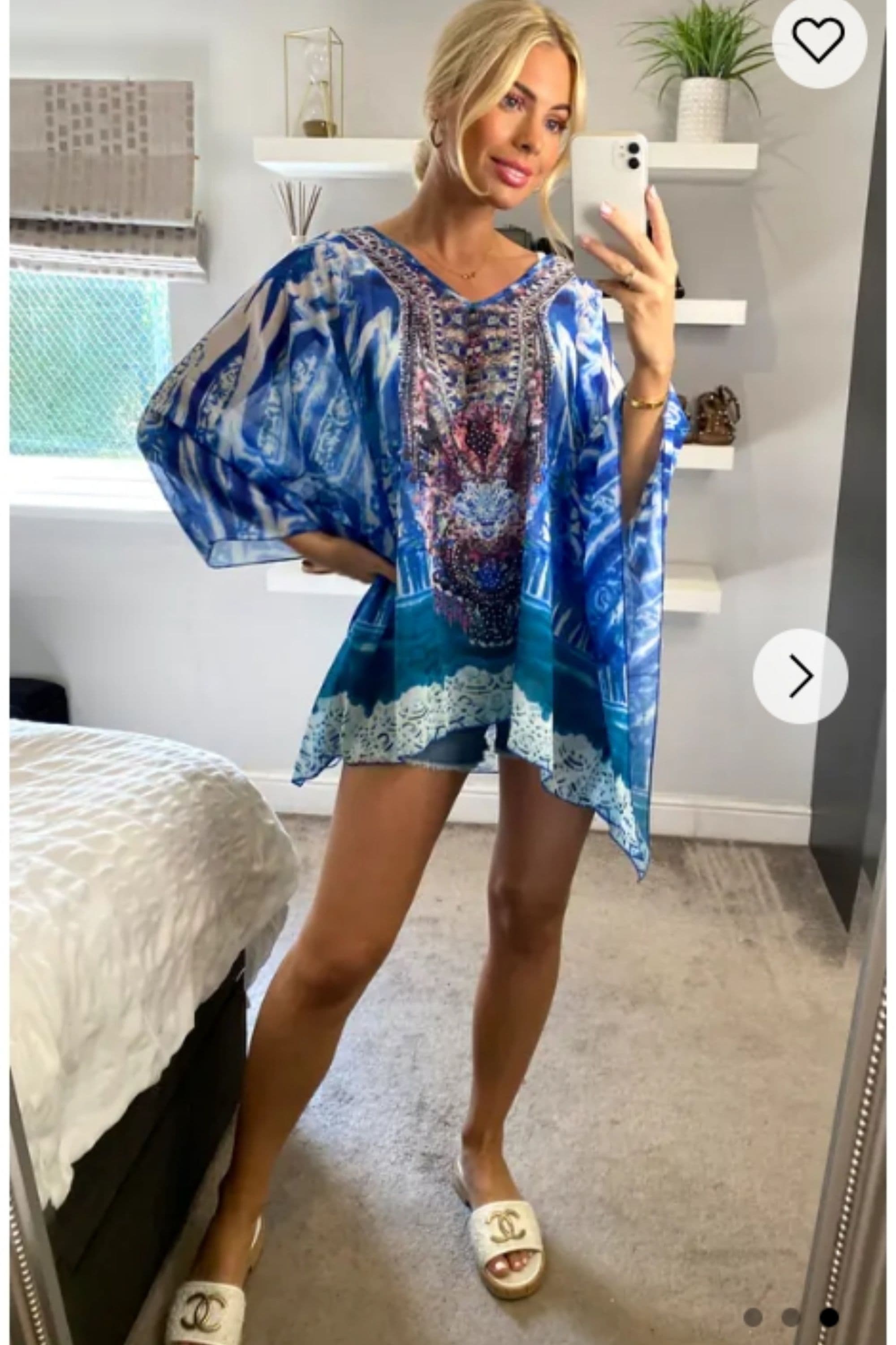 Water Floral Print Chiffon Kaftan Top