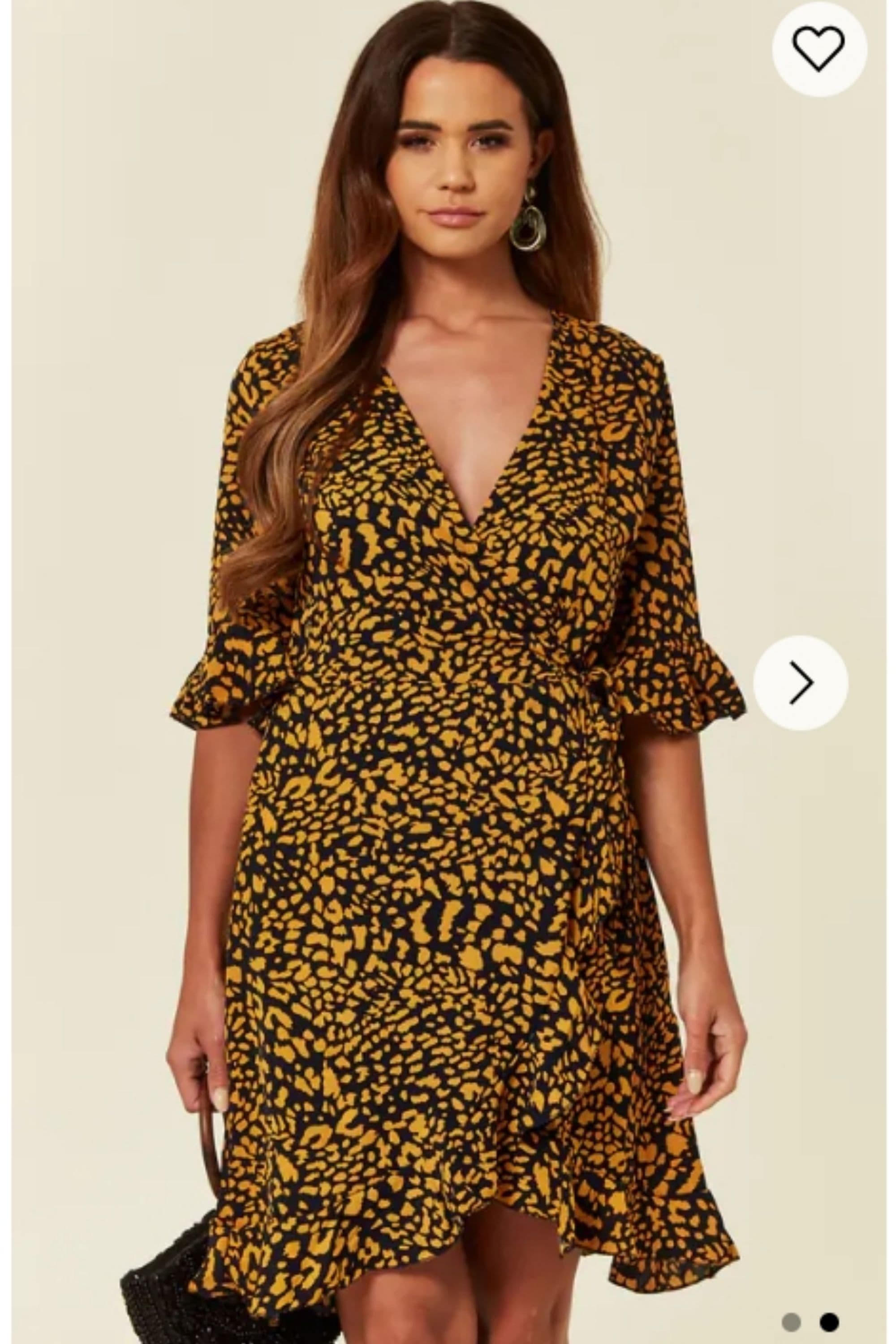 Wrap Playsuits Frill Sleeves & Hem Leopard Print S M