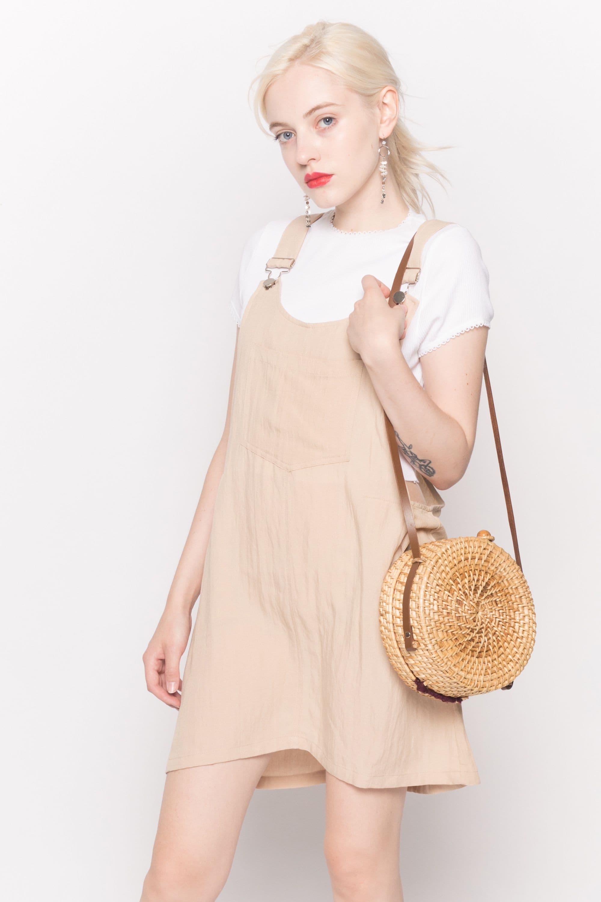 Linen Mini Pinafore Dress S M