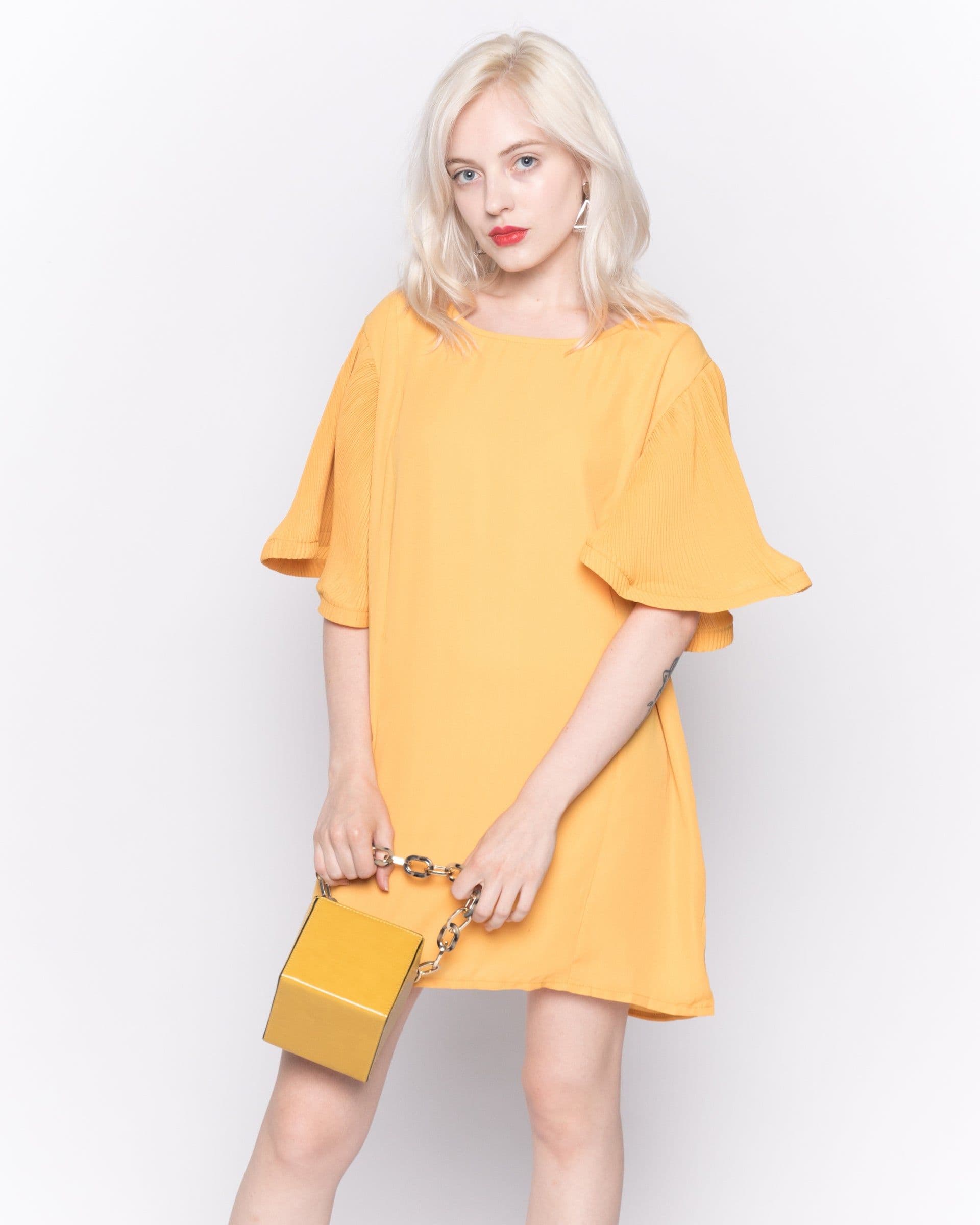 Top Oversized Ruffle Sleeves Mustard S M
