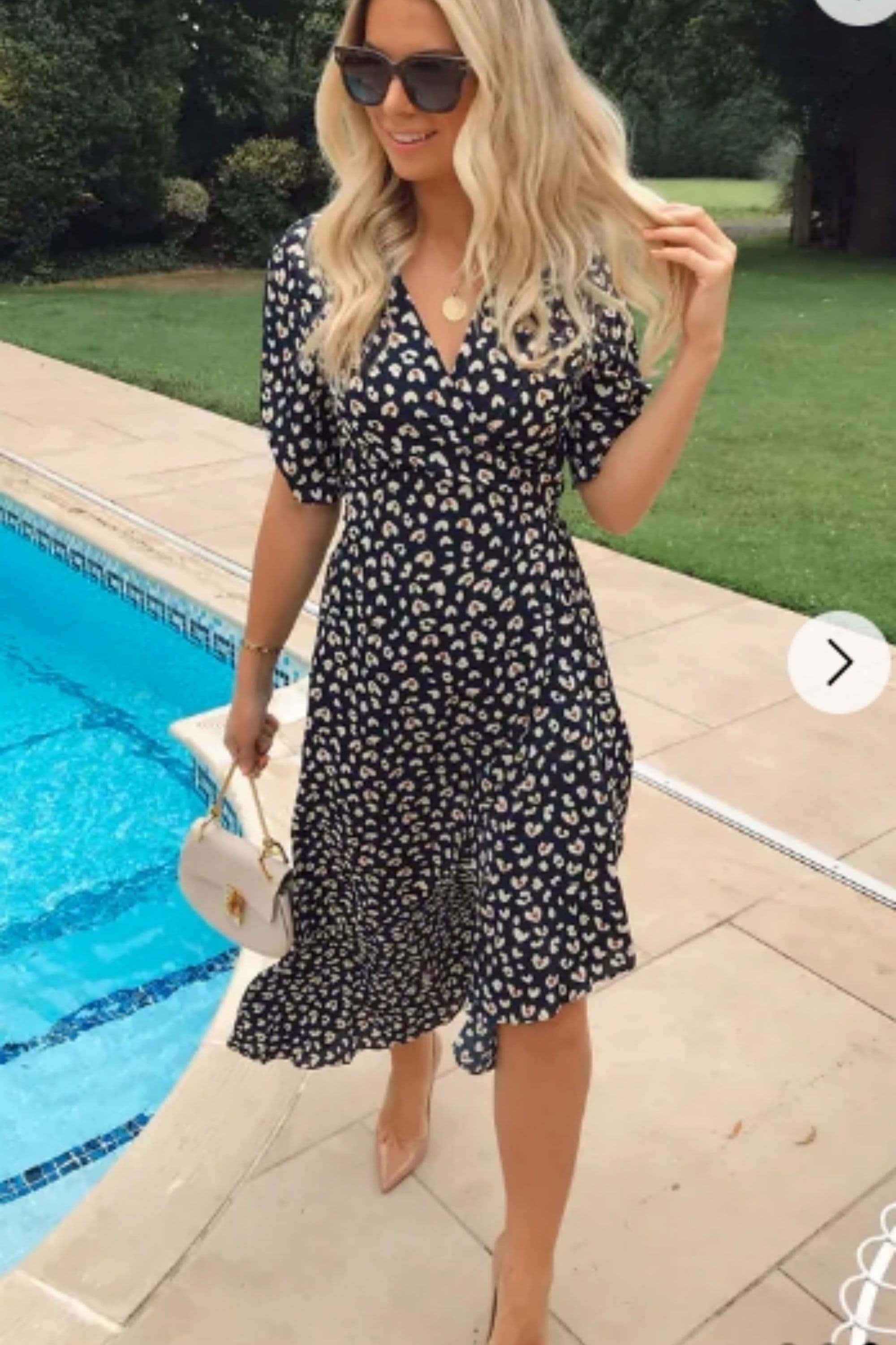 Ruffled Wrap Midi Dress White & Sweetheart Print Blue
