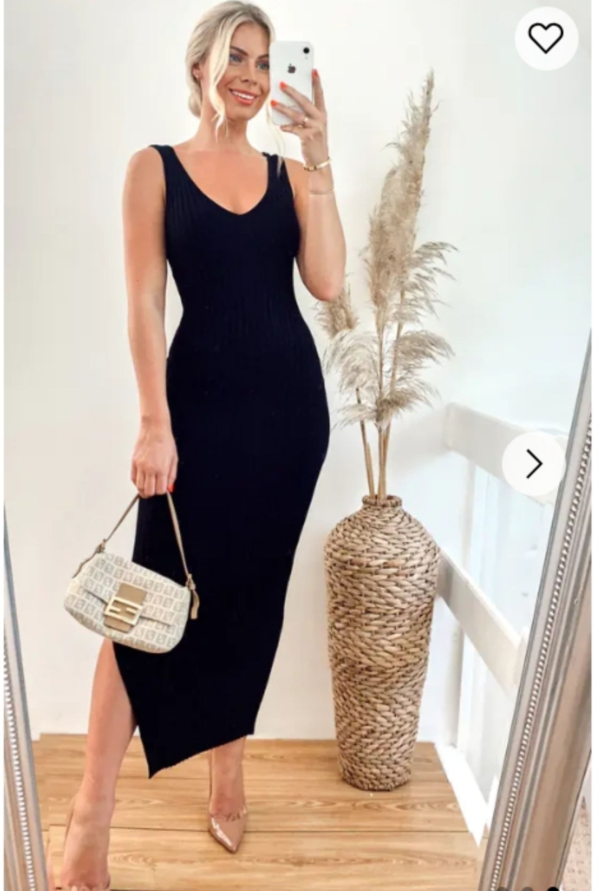 Sleeveless Ribbed Knit Bodycon Dress Side Split S M