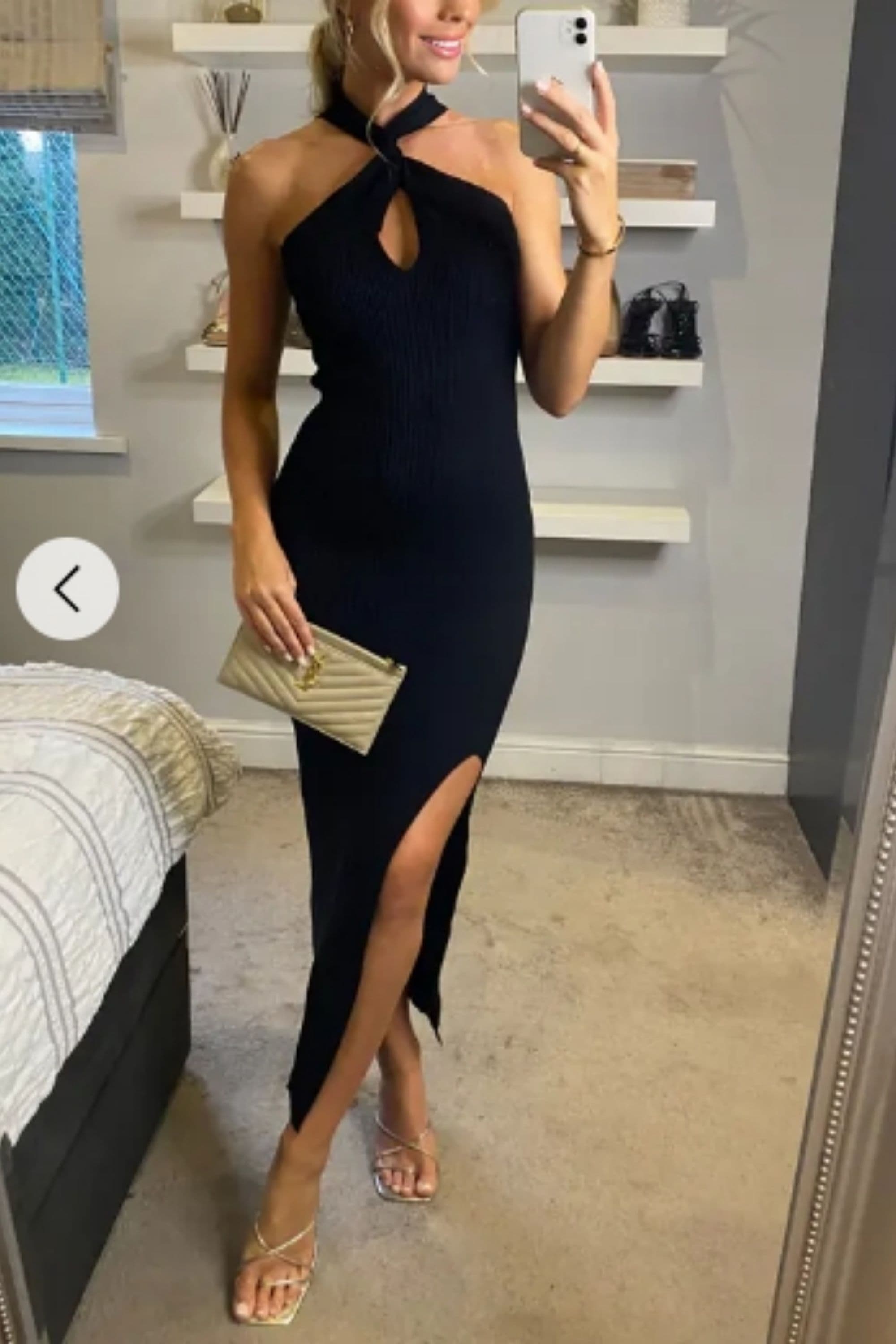 Soft Knitted Ribbed Midi Bodycon twist neck Dress