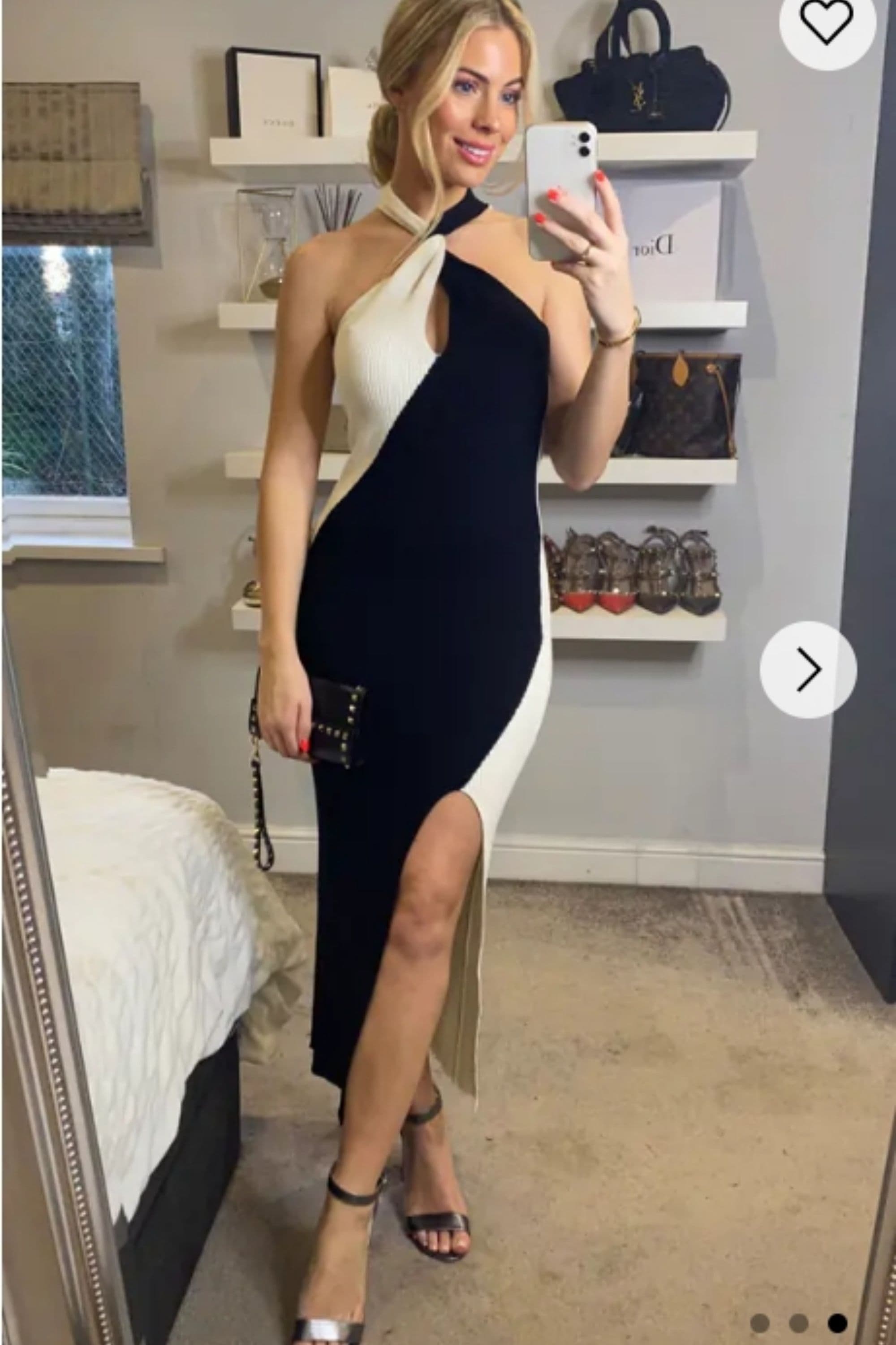Soft Knitted Ribbed Midi Bodycon twist neck Dress & White Contrast