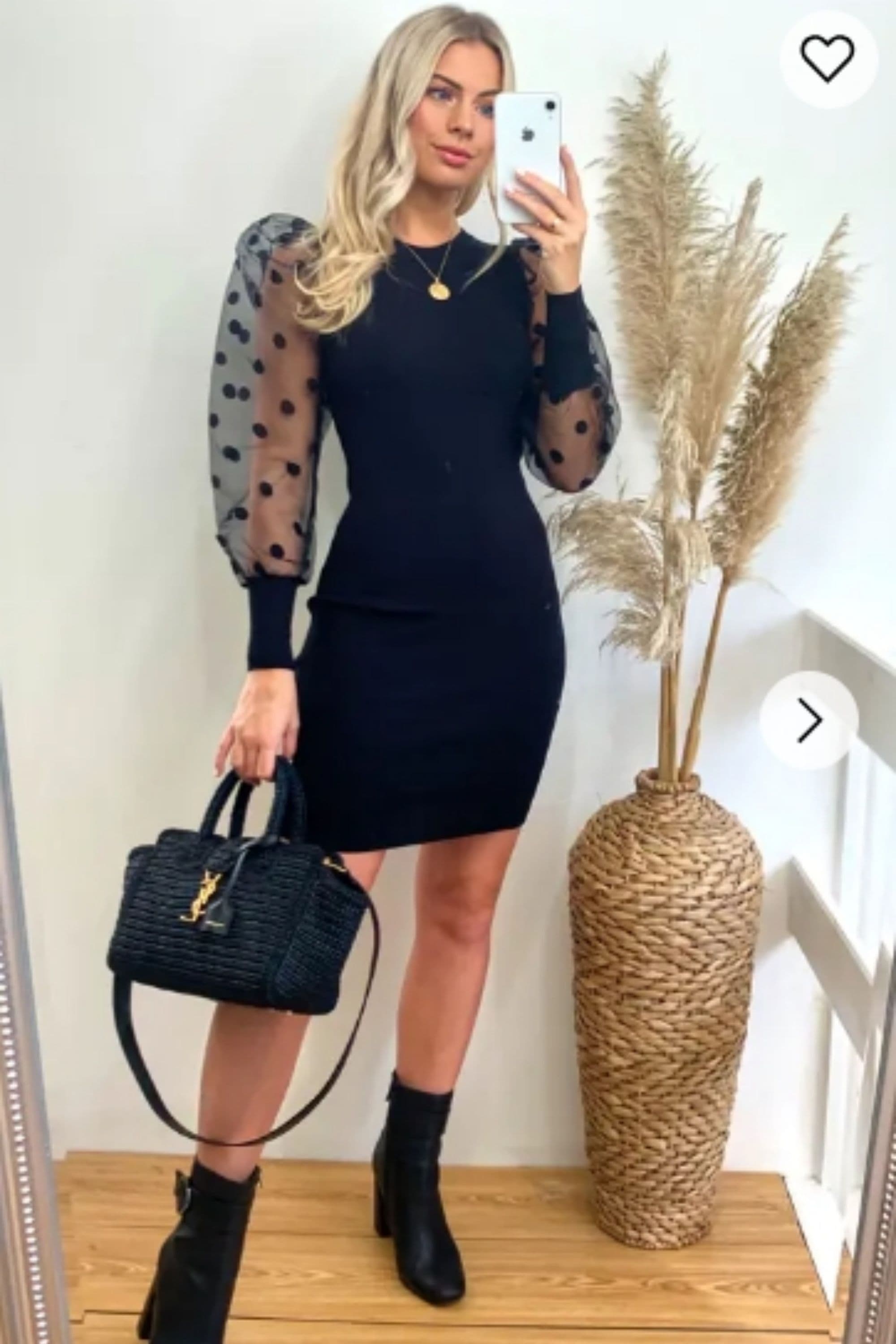 Bodycon Knit Dress Polka Dot Organza Sleeves