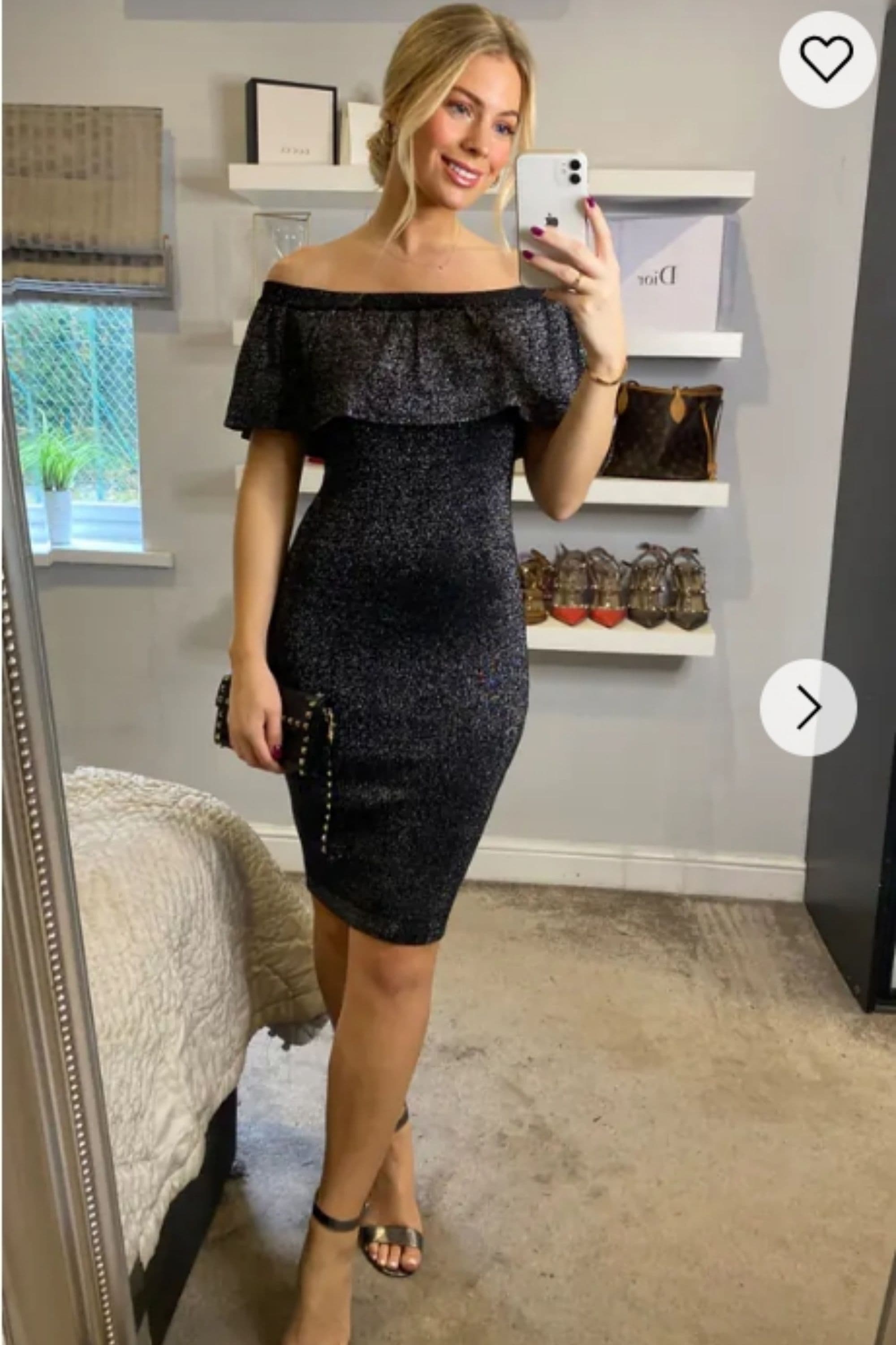 Metallic Frill Bardot Bandage Dress Sliver S M