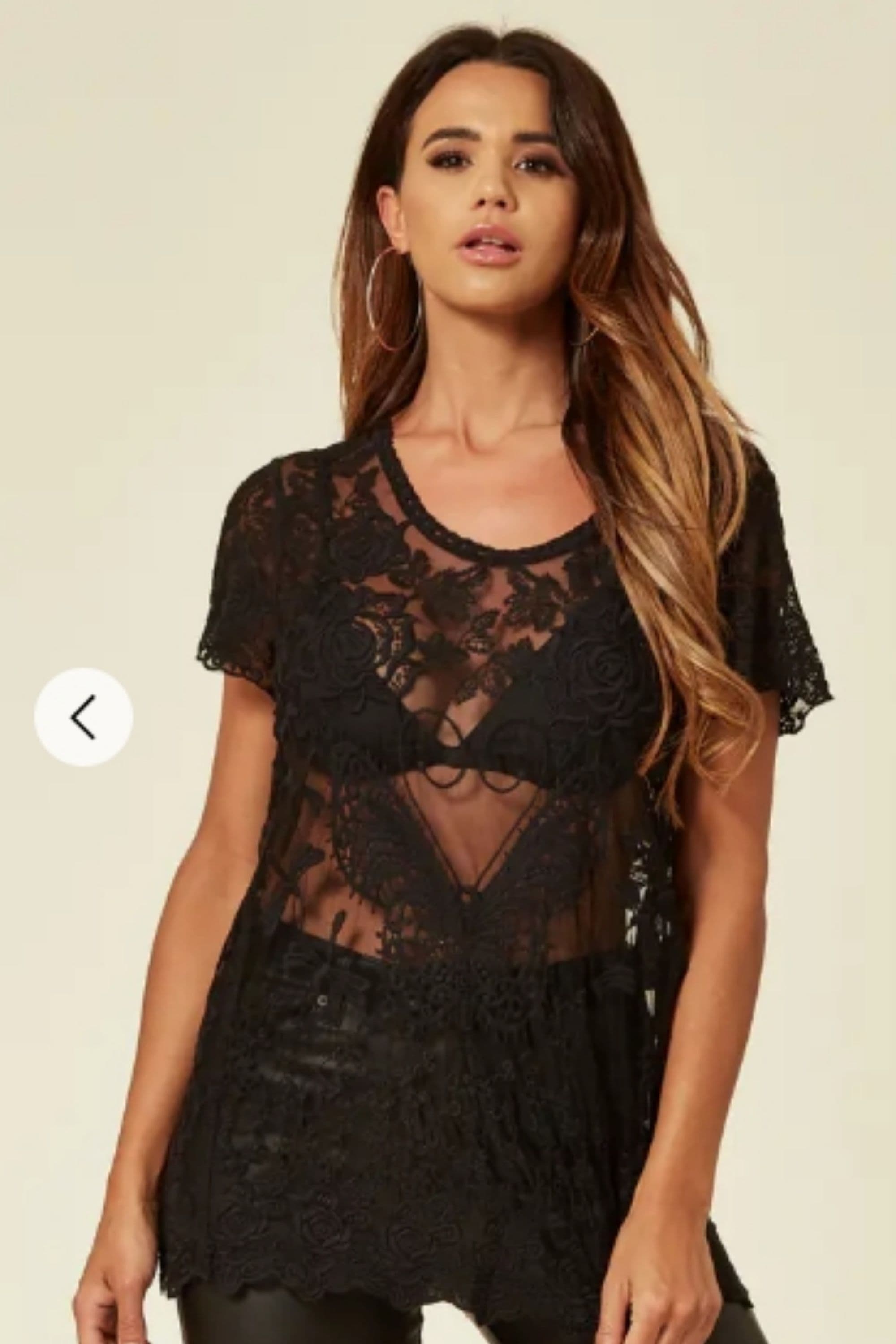 Short Sleeve Sheer Top Floral Crochet Details