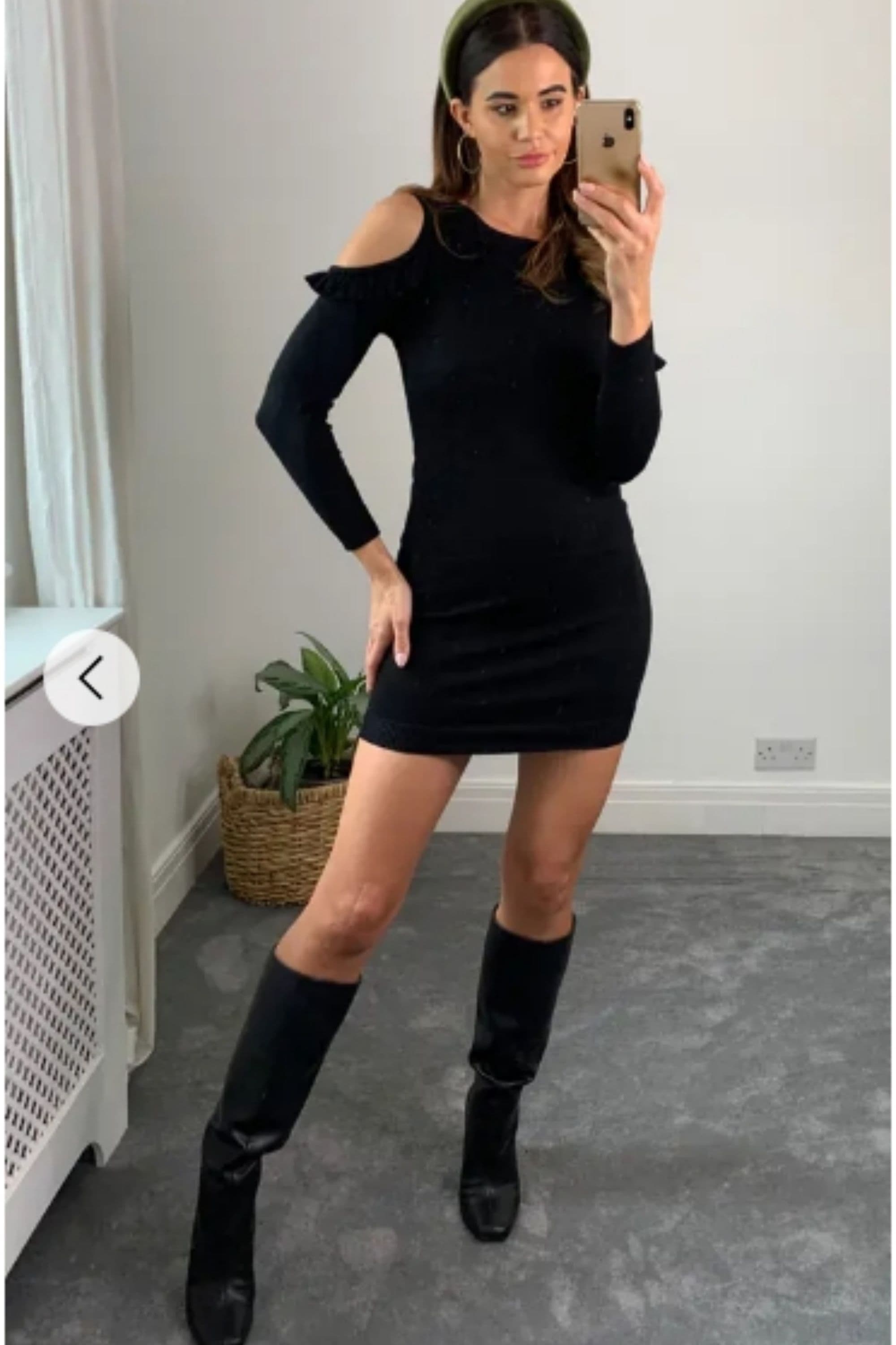 Cold Shoulder Knitted Bodycon Dress Plain S M