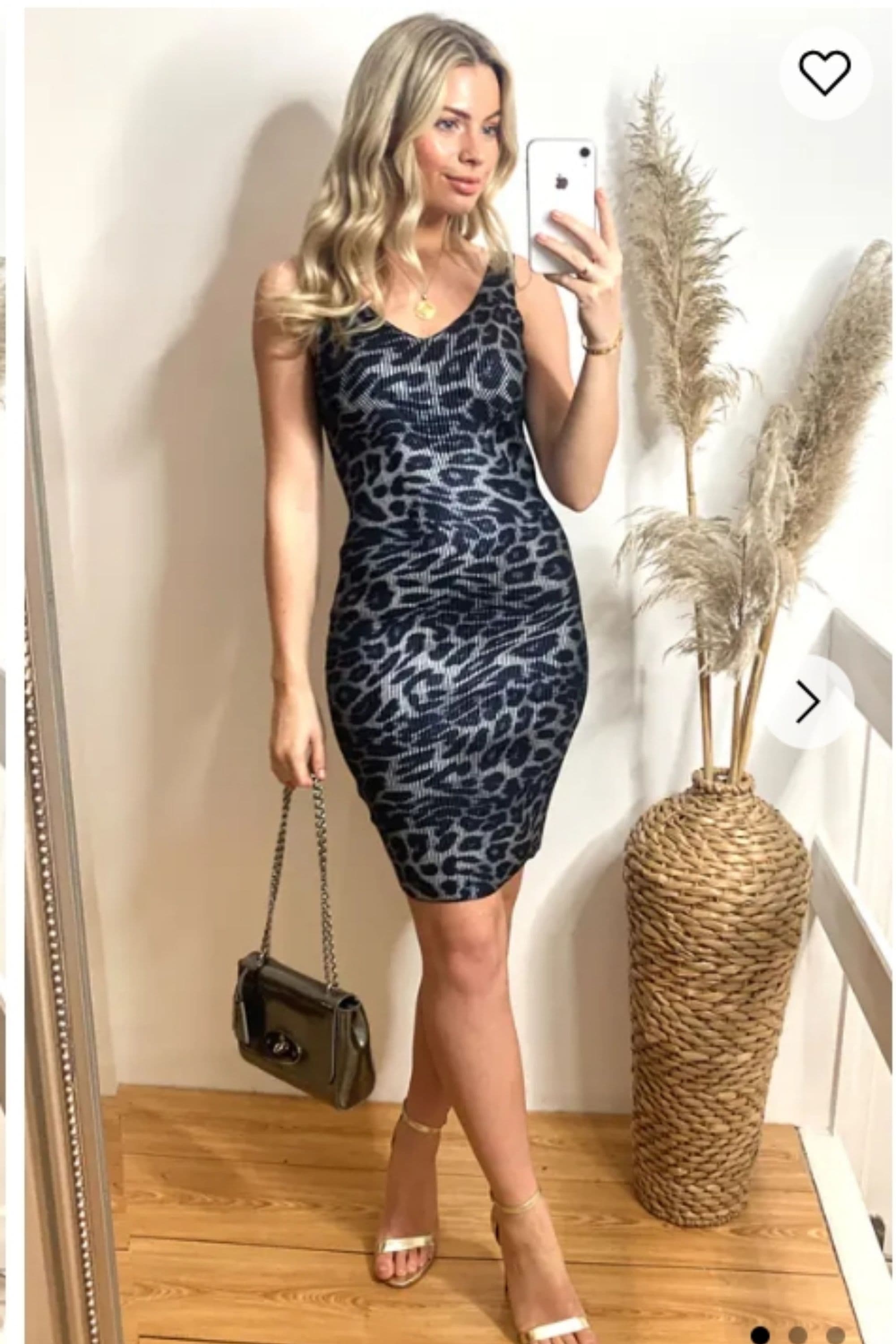 Trendy Animal Leopard Print Bodycon Party Dress Sliver S M