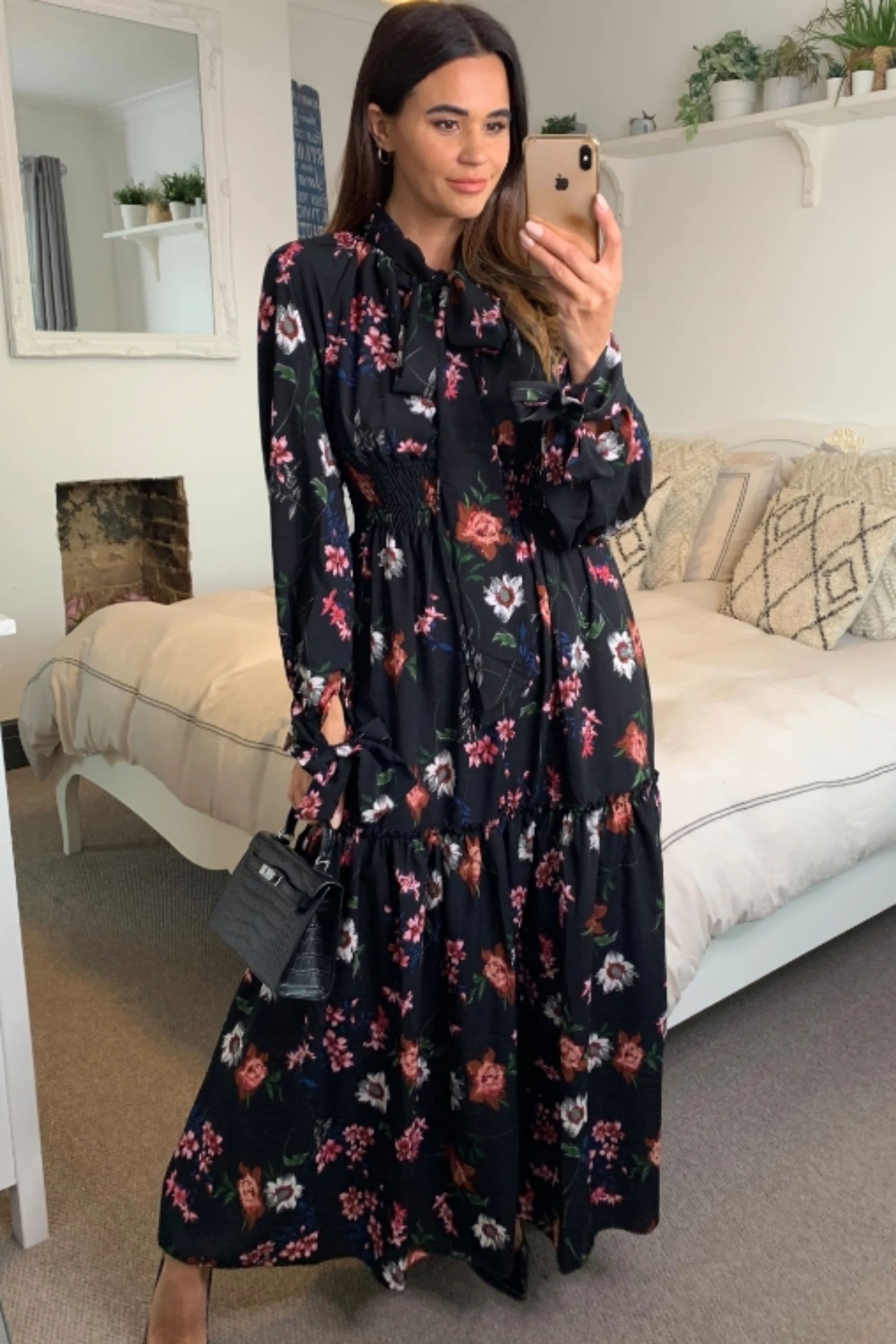 Long Sleeve Maxi Dress Floral Daisy Print