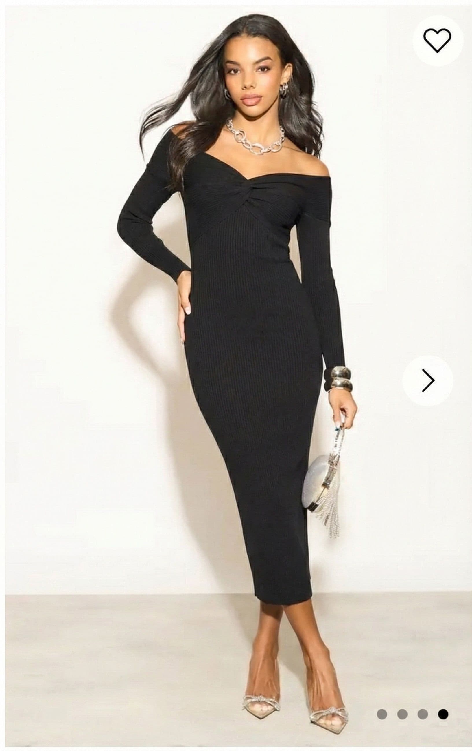 Soft Knit Off Shoulder Neckline Long Sleeves Bodycon Dress S M