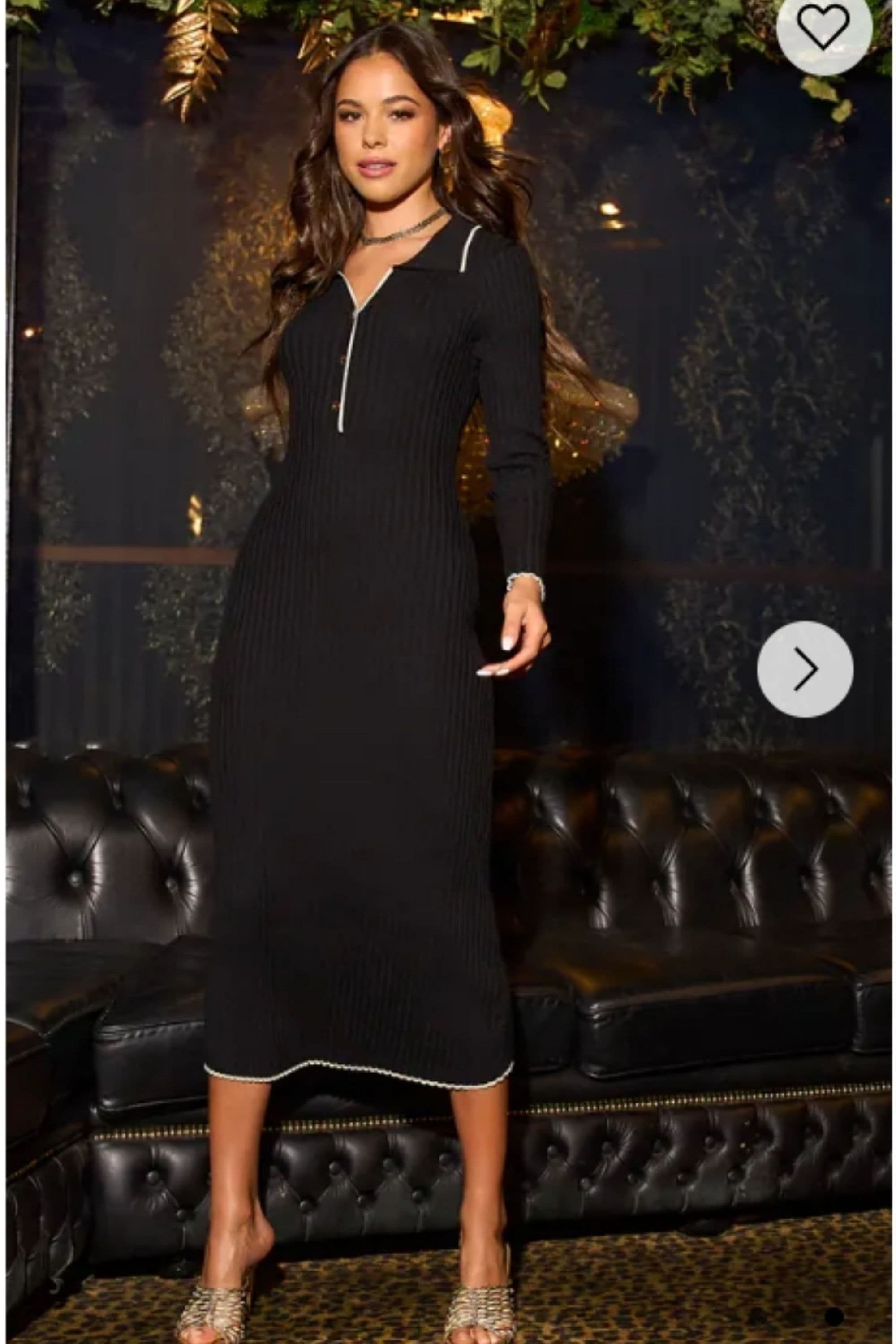 Soft Knit Long Sleeves Bodycon Dress Cream Line Contrast Design