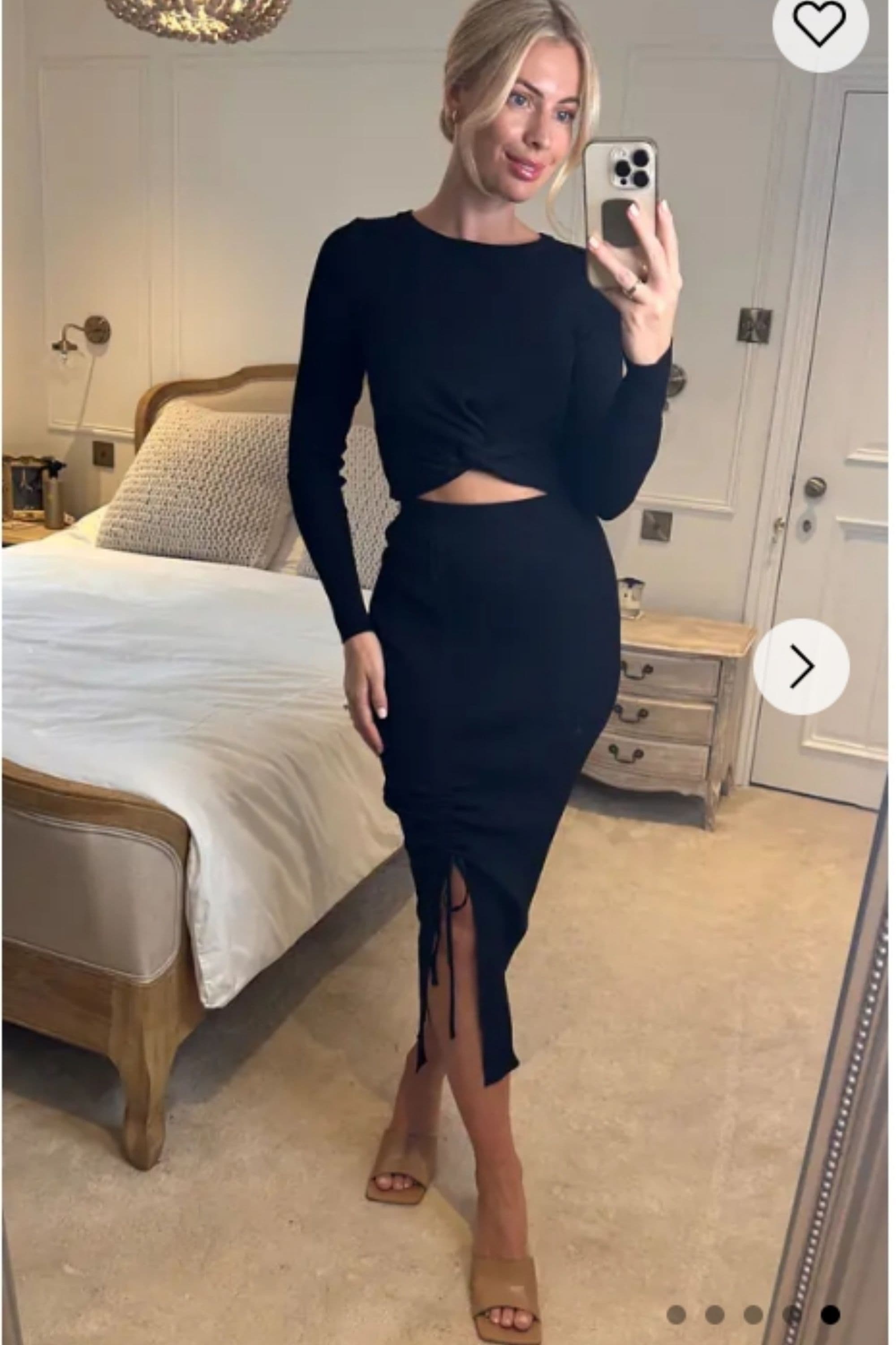 Long Sleeve Knit Crop Top Side Lace Up Midi Skirt Co Ords S M