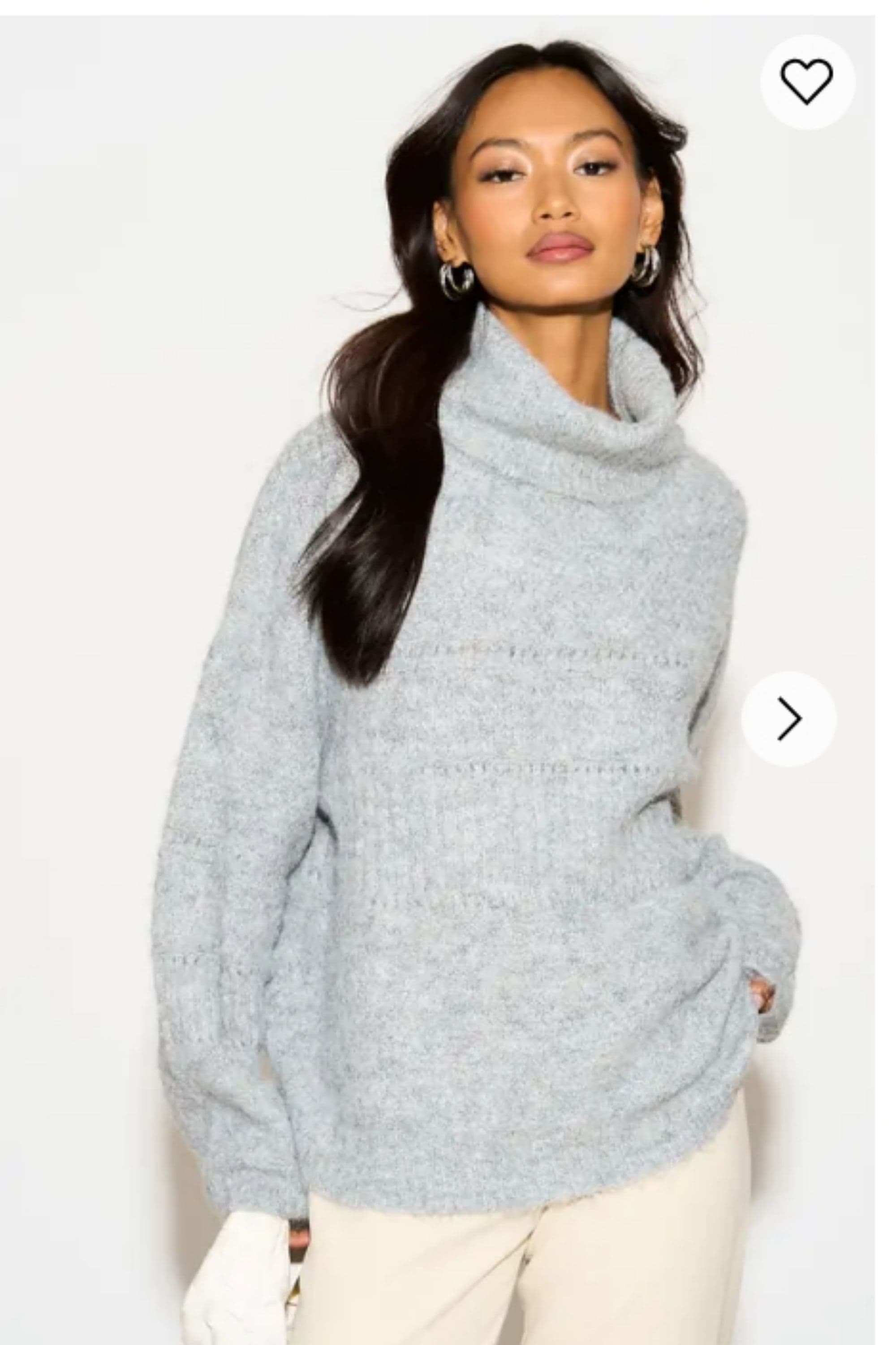 Relaxed Fit Roll Neck Jumper Open Knit Detailing