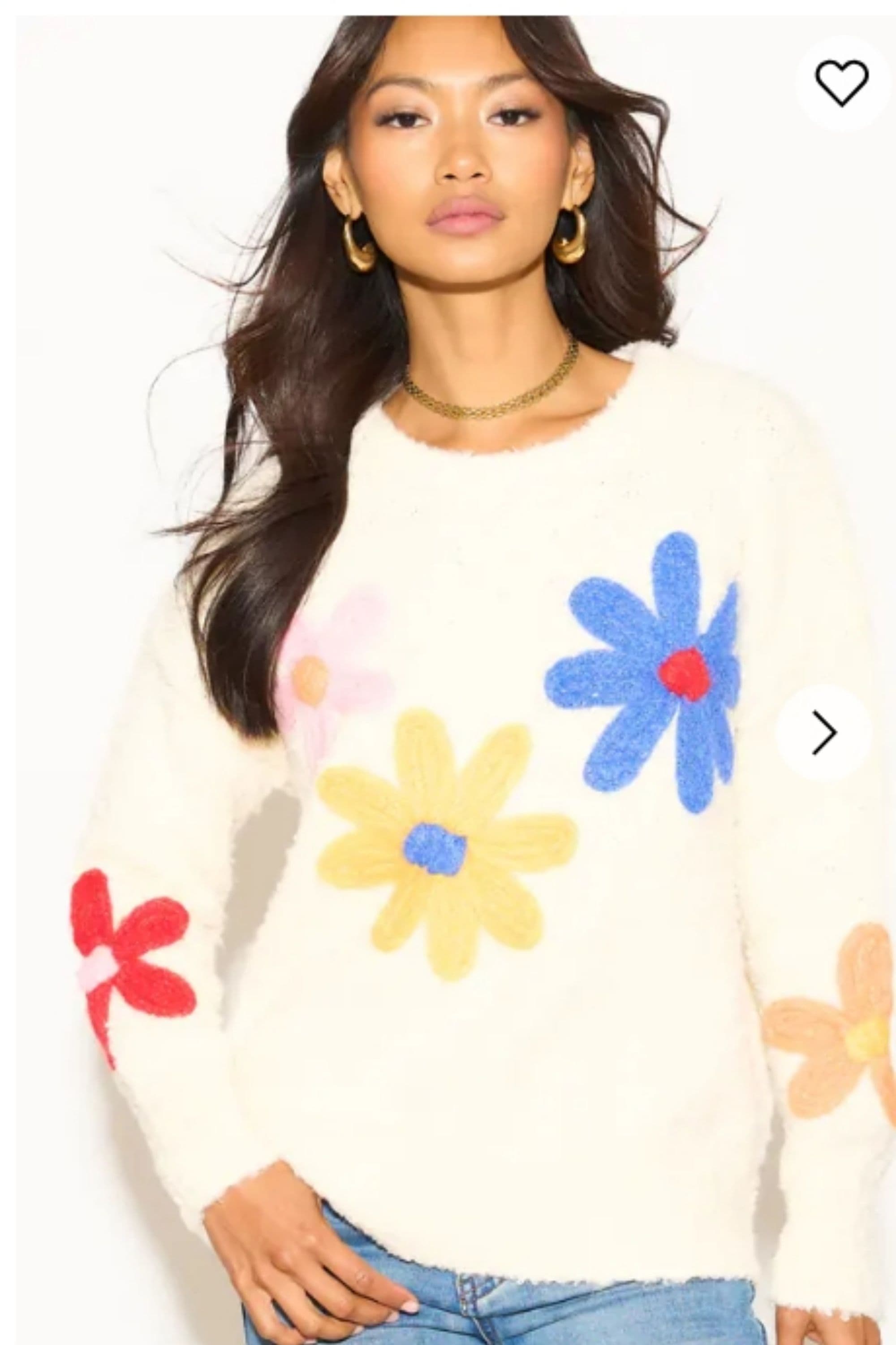 Long Sleeve Soft Knit Jumper Floral Embroidery