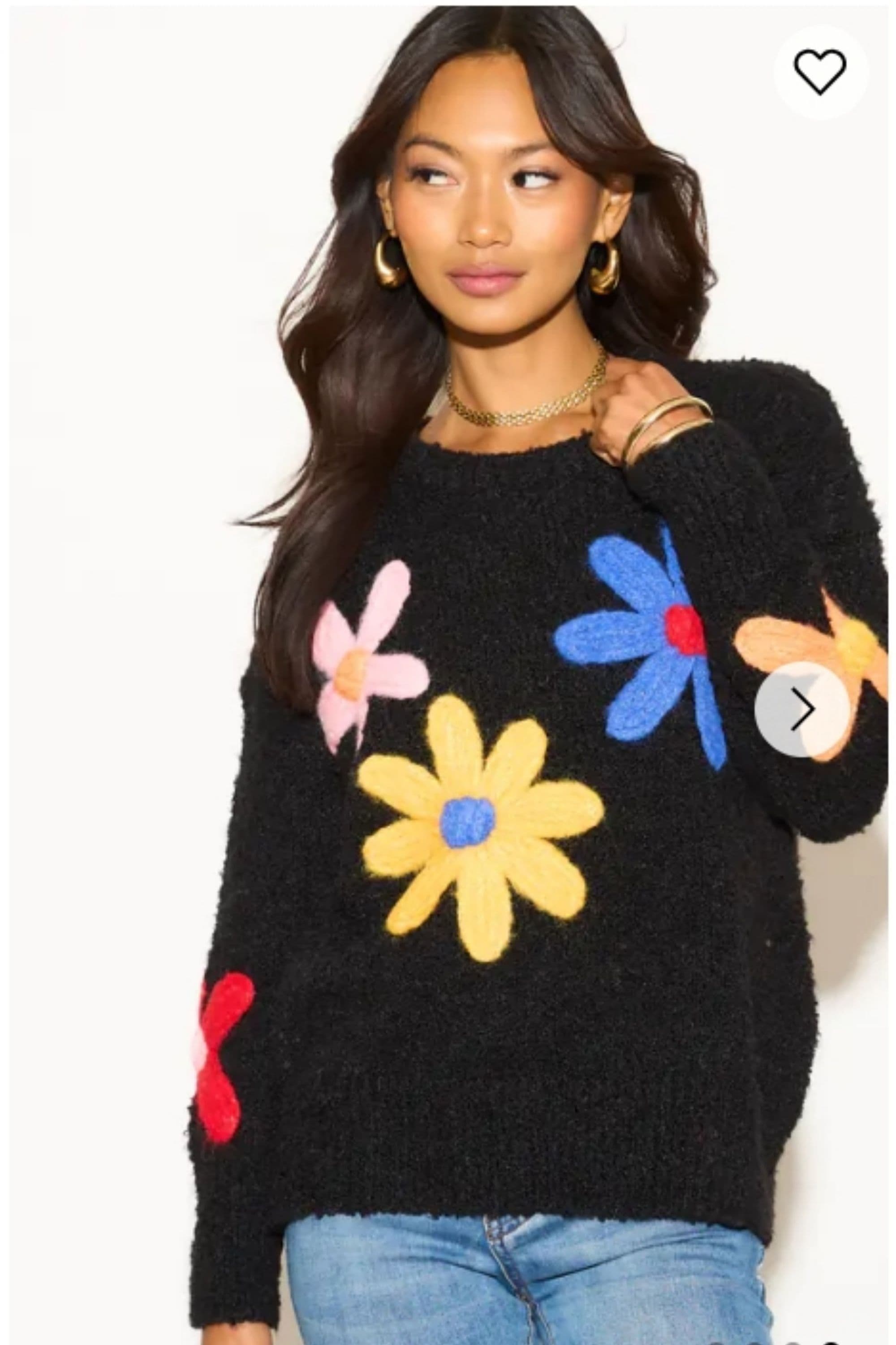 Long Sleeve Soft Knit Jumper Floral Embroidery