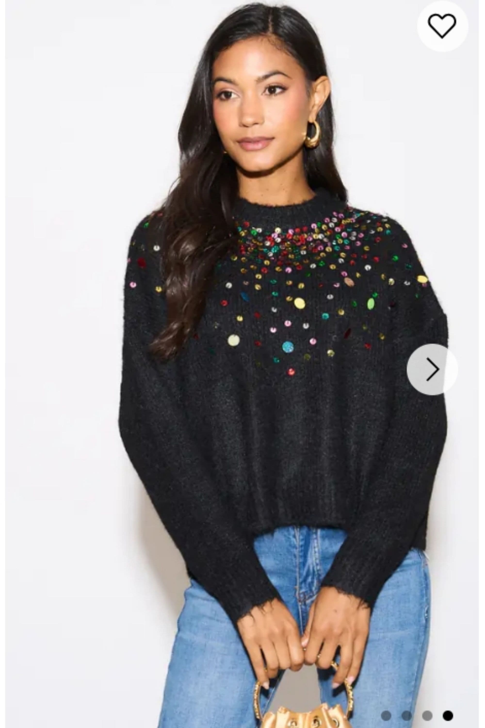 Soft Knit Jumper Multi Coloured Disco Sequin Embellishment