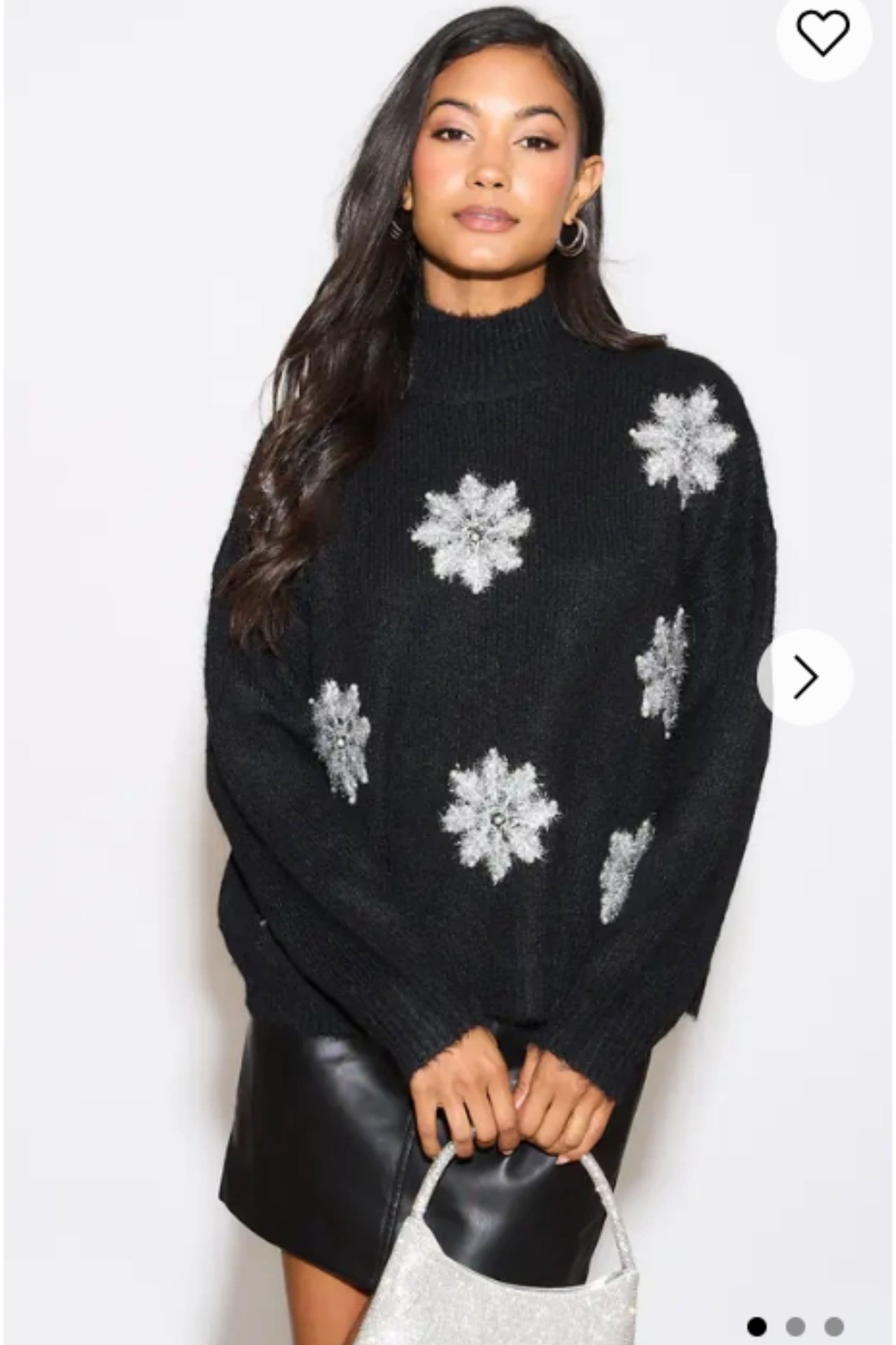 Metallic & Peals Embellished Snowflake Pattern Soft Knit Jumper