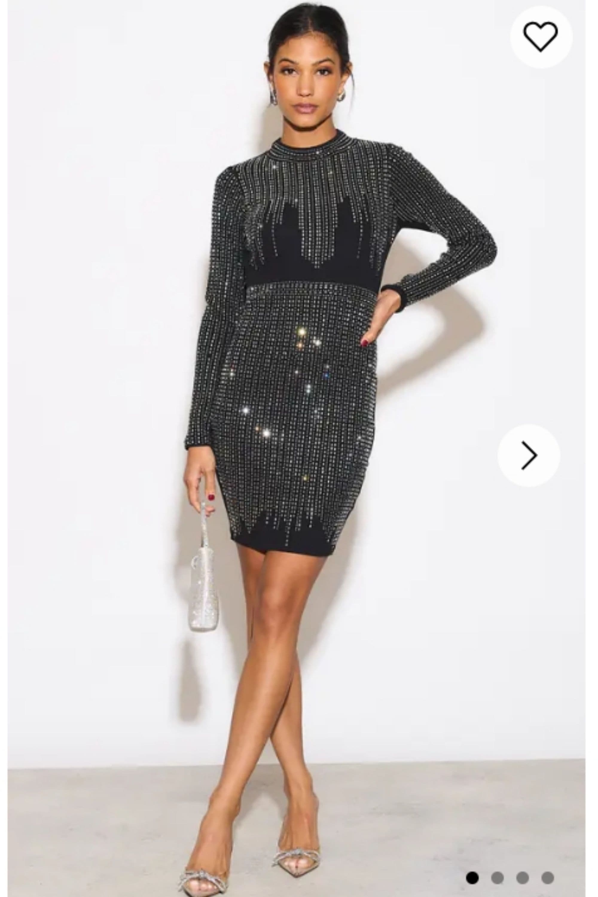 Long Sleeves Diamond Sequin Short Dress