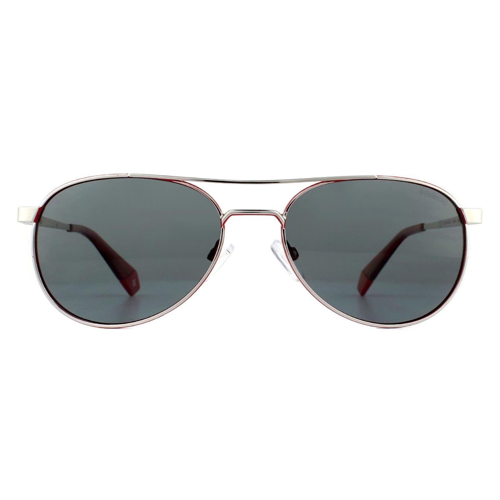Aviator Silver Red Grey Polarized Sunglasses