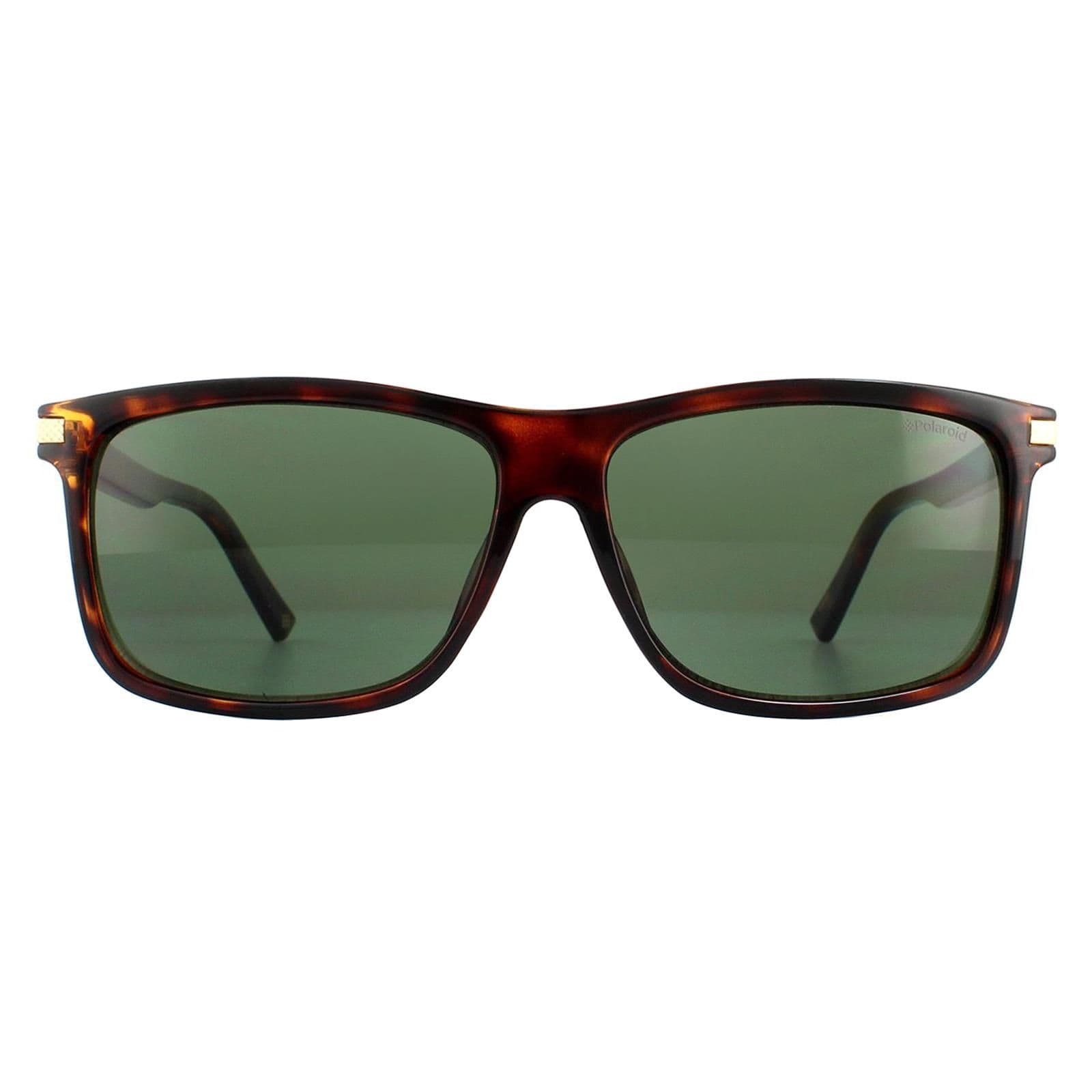 Rectangle Dark Havana Green Polarized Sunglasses